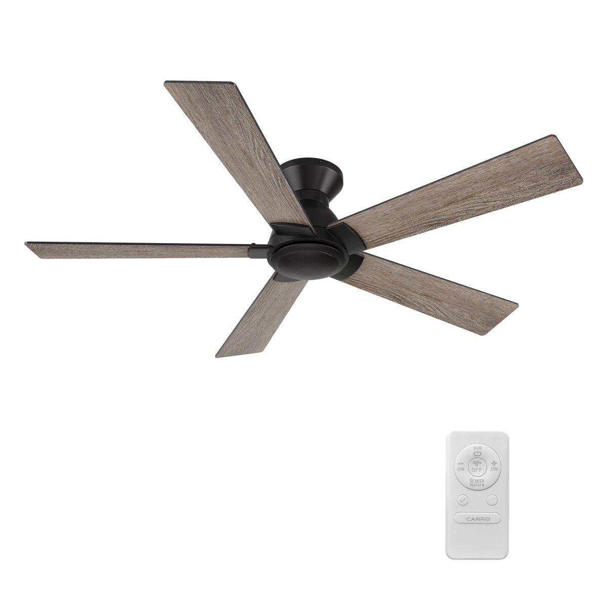 Wynston 52 inch 5 - Blade Flush Mount Ceiling Fan with Remote Control - Black/Walnut & Black Reversible Blades (No Light) - LEDMyPlace
