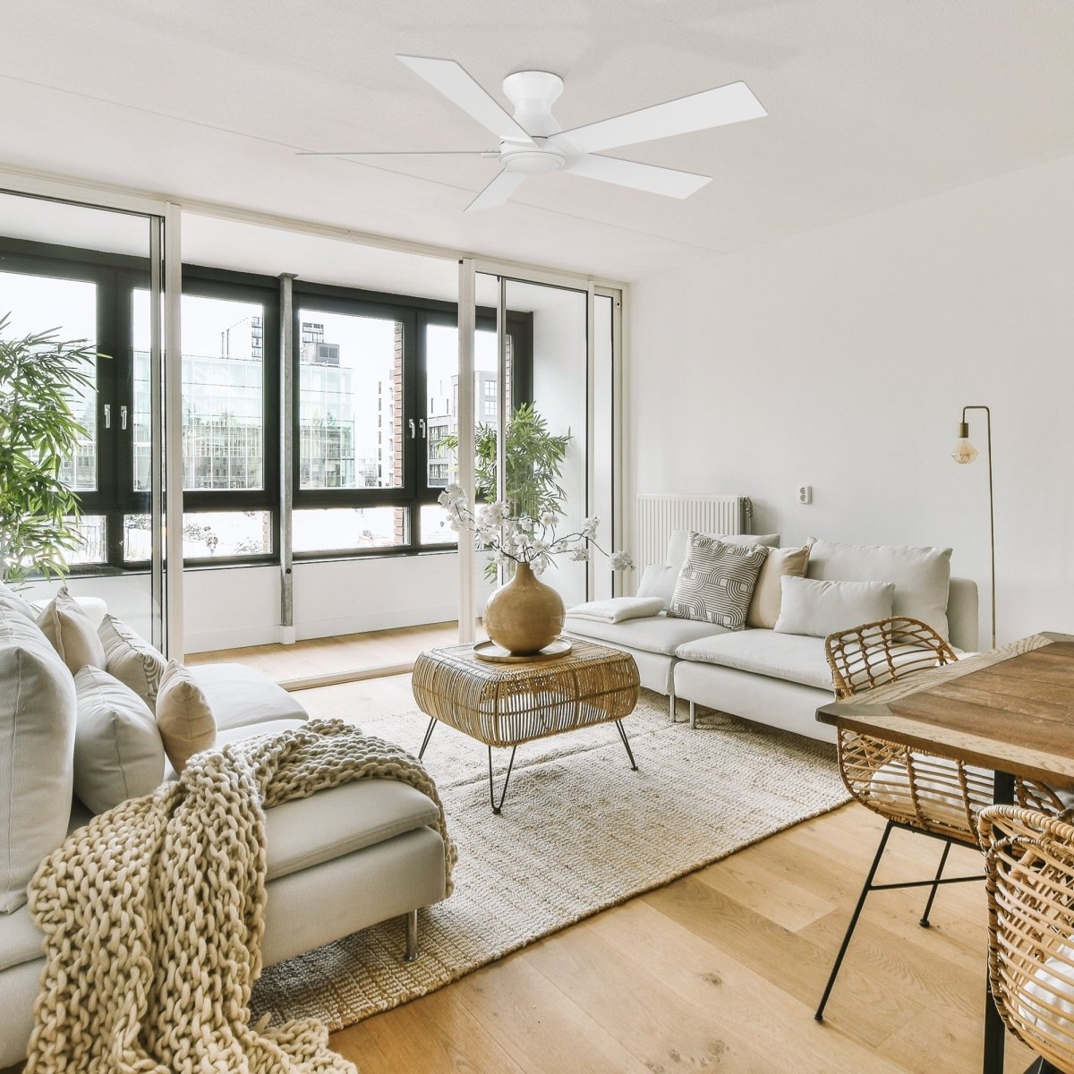 Wynston 52 inch 5 - Blade Flush Mount Ceiling Fan with Remote Control - White (No Light) - LEDMyPlace