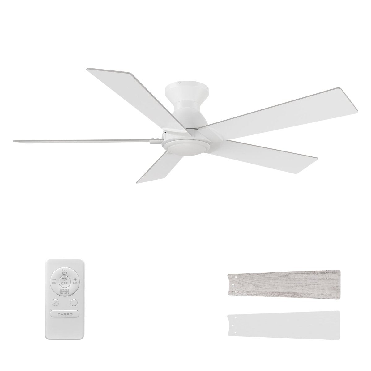 Wynston 52 inch 5 - Blade Flush Mount Ceiling Fan with Remote Control - White (No Light) - LEDMyPlace