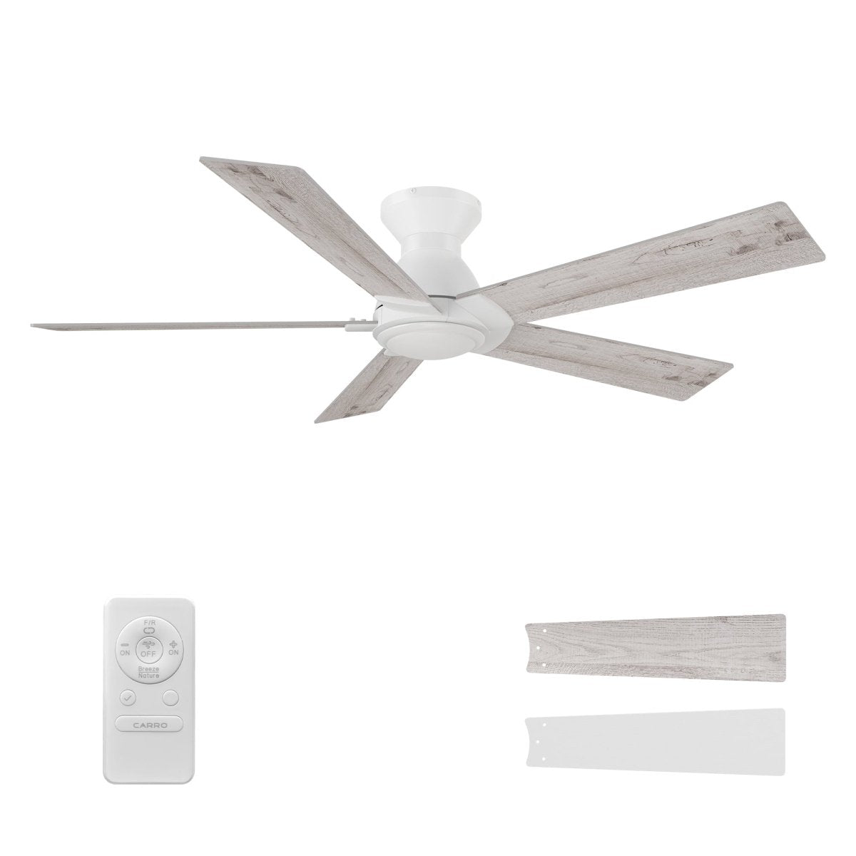 Wynston 52 inch 5 - Blade Flush Mount Ceiling Fan with Remote Control - White (No Light) - LEDMyPlace