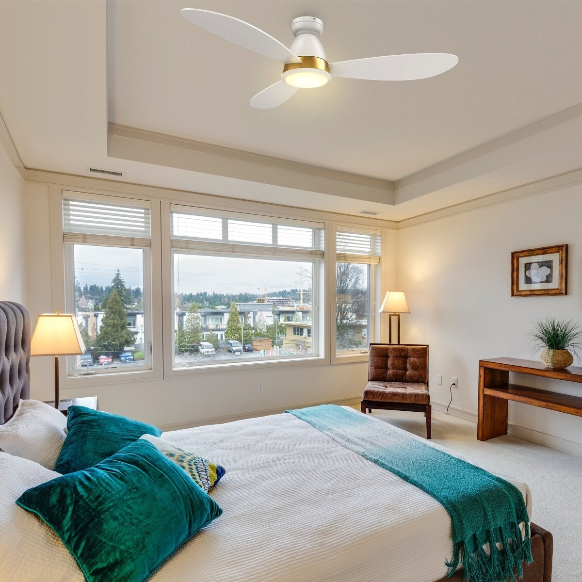 YORK 52 inch 3 - Blade Flush Mount Smart Ceiling Fan with LED Light & Remote - LEDMyPlace