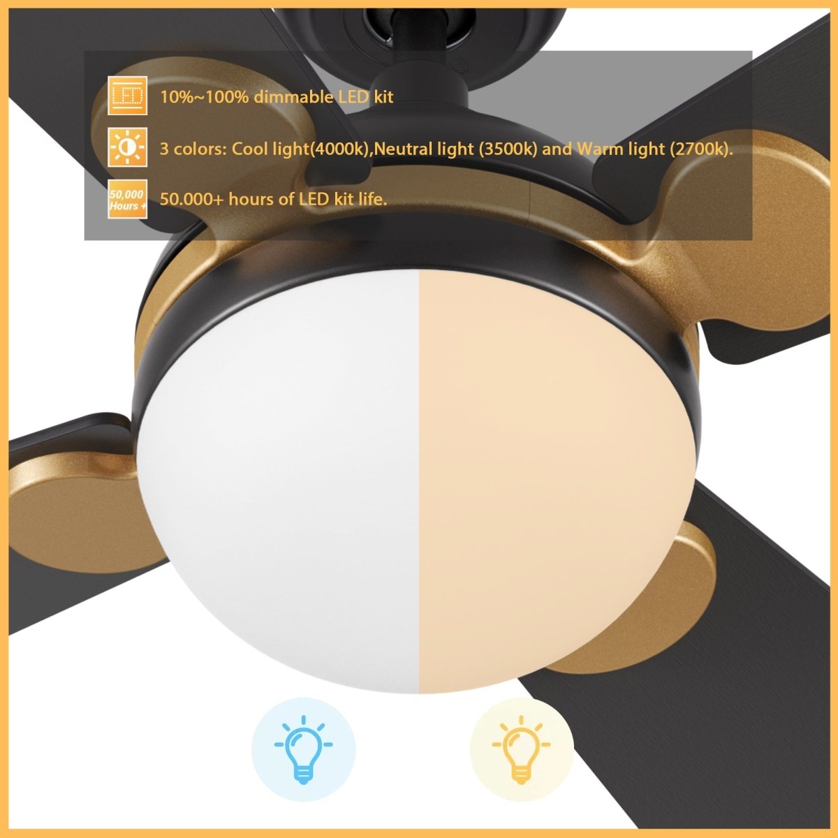 ZELDA 52 inch 4 - Blade Ceiling Fan with LED Light & Remote - LEDMyPlace