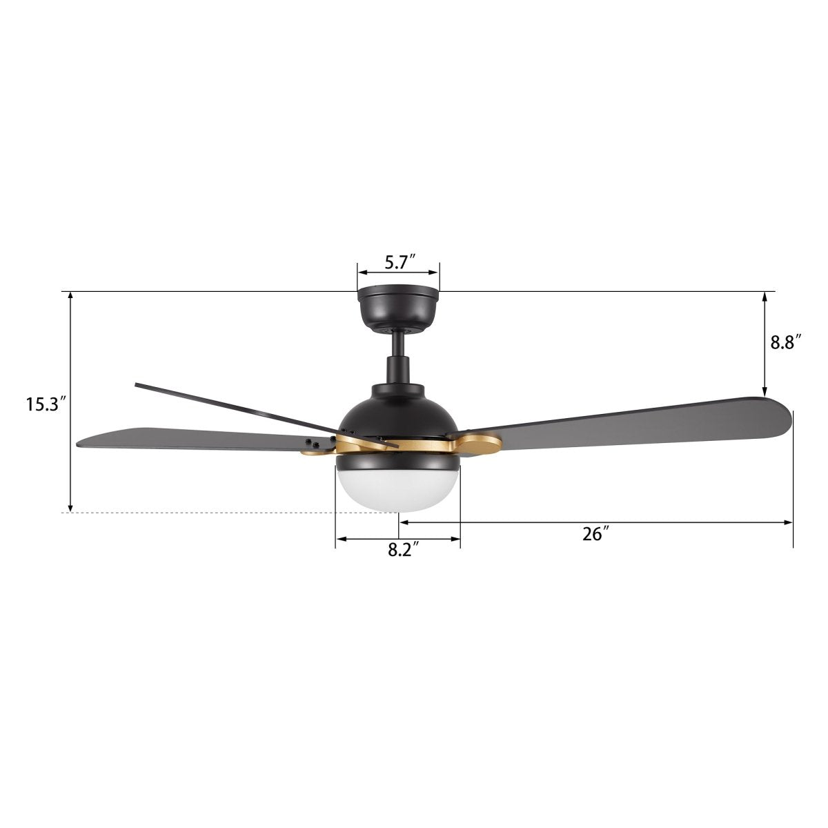 ZELDA 52 inch 4 - Blade Ceiling Fan with LED Light & Remote - LEDMyPlace