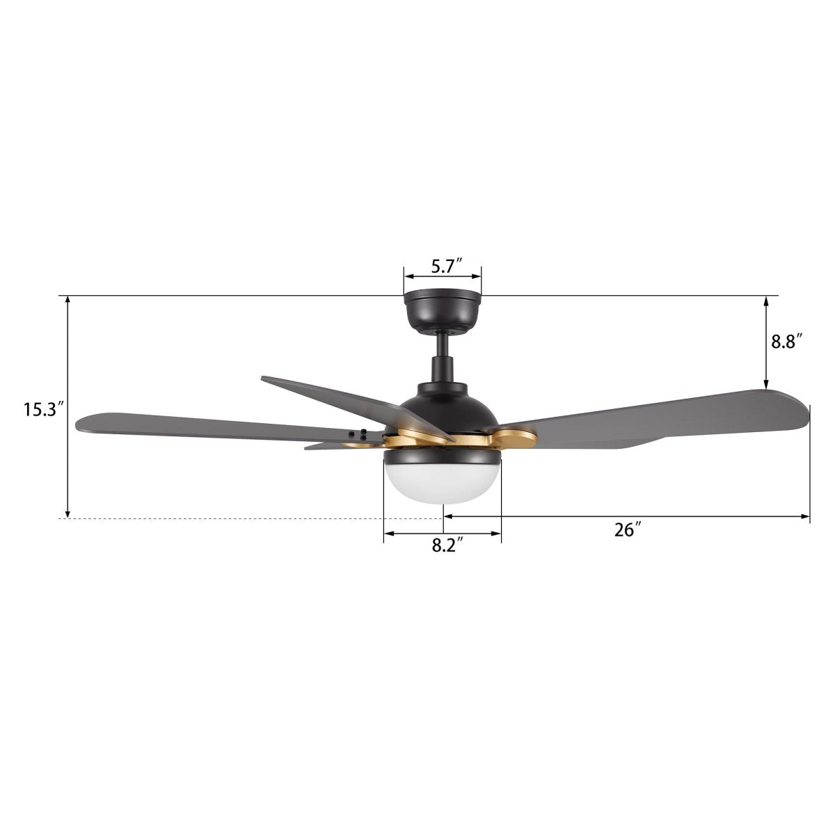 ZELDA 52 inch 5 - Blade Ceiling Fan with LED Light & Remote - LEDMyPlace