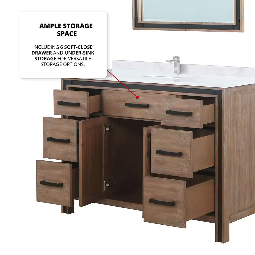 Ziva 48" Rustic Barnwood Freestanding Bathroom Vanity Cabinet Without Top