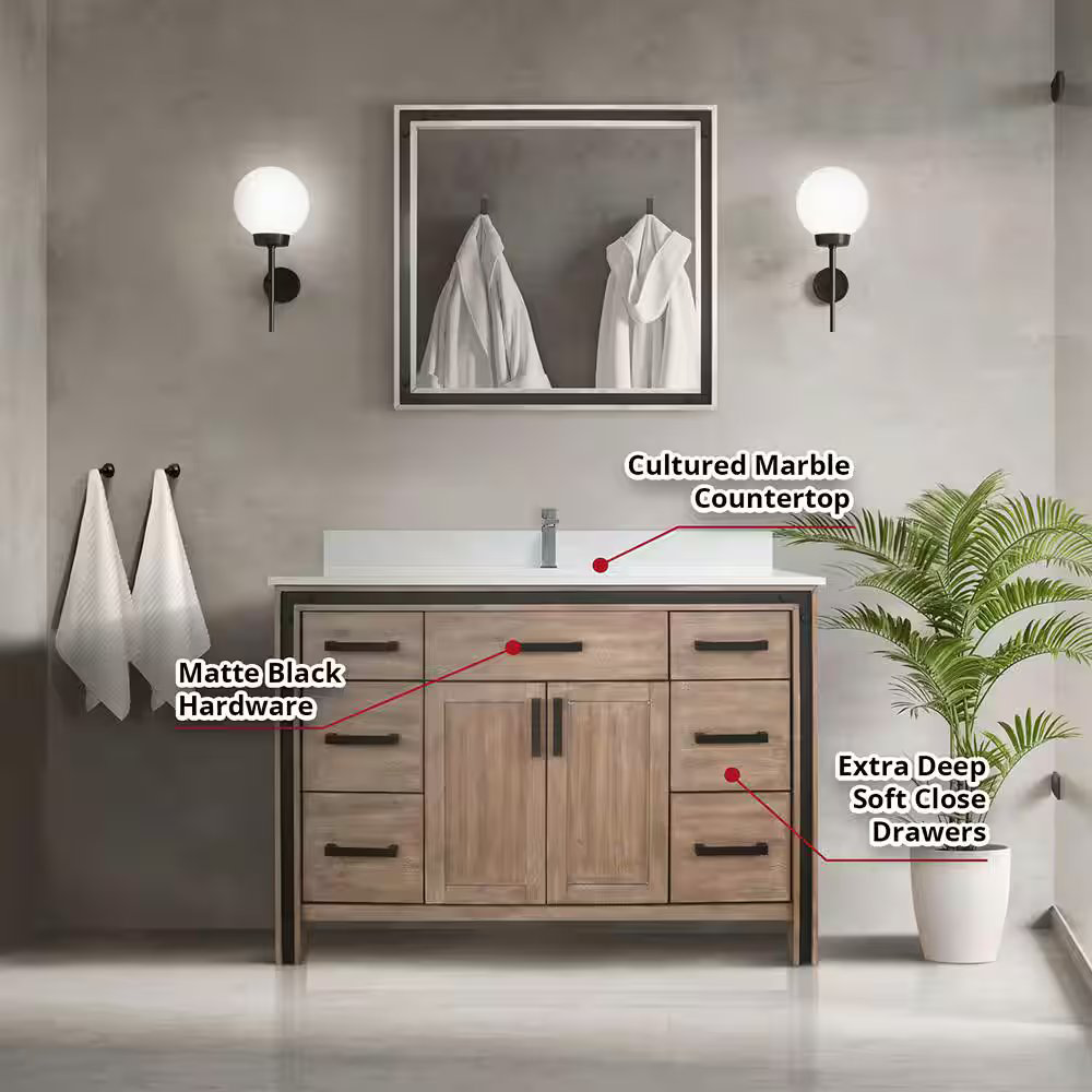Ziva 48" Rustic Barnwood Freestanding Bathroom Vanity Cabinet Without Top
