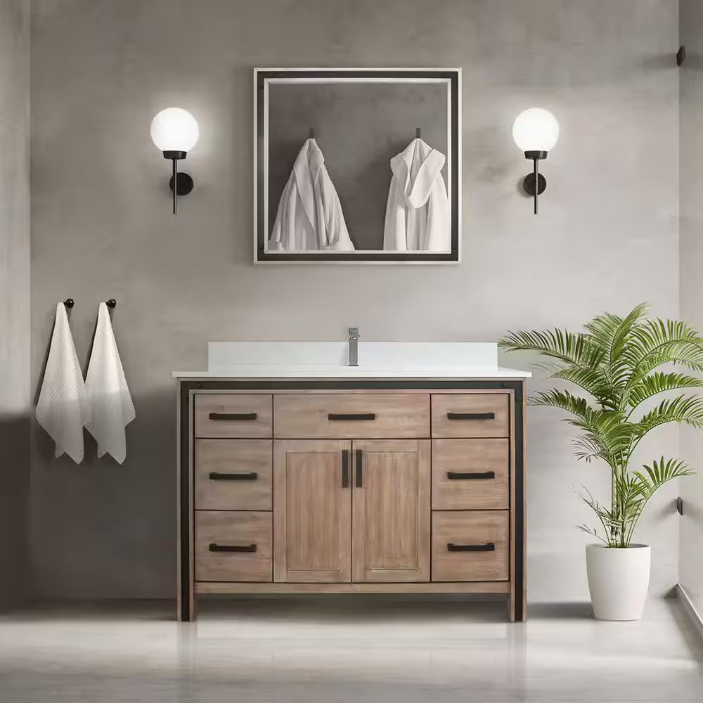 Ziva 48" Rustic Barnwood Freestanding Bathroom Vanity Cabinet Without Top