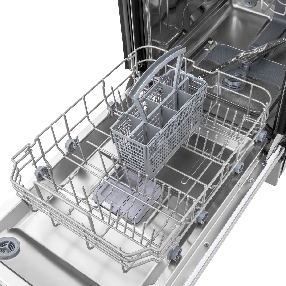 ZLINE 18 in. Compact Top Control Built-In Dishwasher with Satin Stainless Steel Panel and Stainless Steel Tub with Modern Style Handle, 52dBa (DW-SN-18)