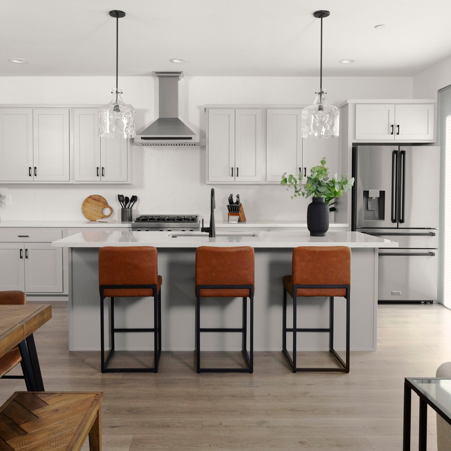 ZLINE Autograph Edition 36 in. 21.6 cu. ft. Counter-Depth French Door Refrigerator with Water and Ice Dispenser in Fingerprint-Resistant Stainless Steel with Matte Black Traditional Handles (RFMZ-W-36-MB)