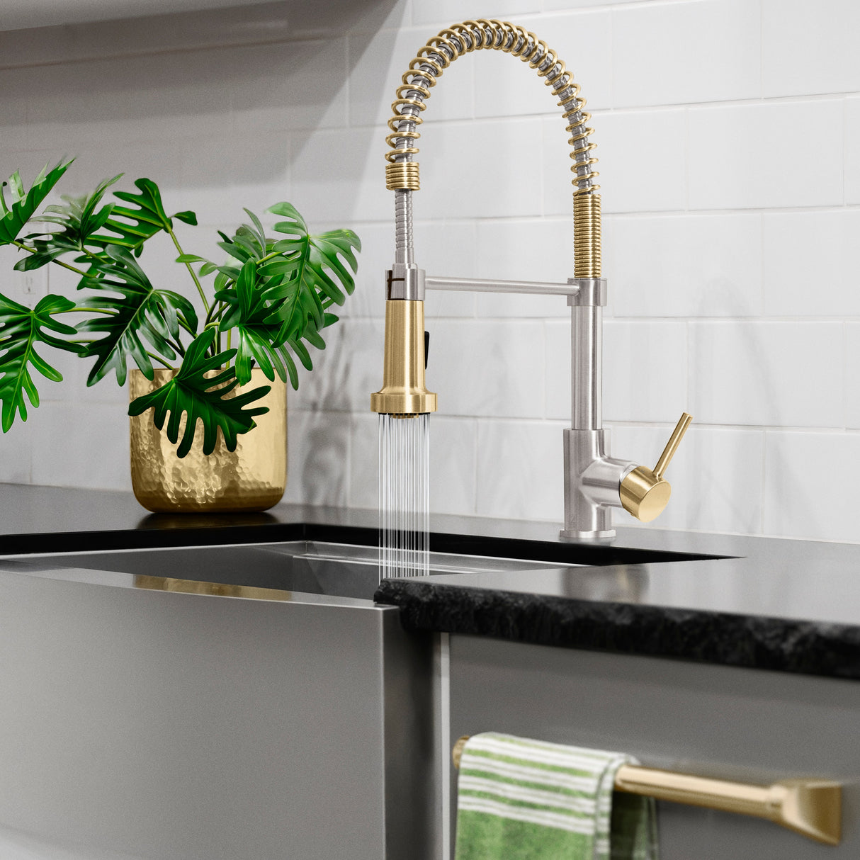 ZLINE Autograph Edition Apollo Pull Down Spring Single Handle Kitchen Faucet in Brushed Nickel and Champagne Bronze (APL-KF-ZBNCB)
