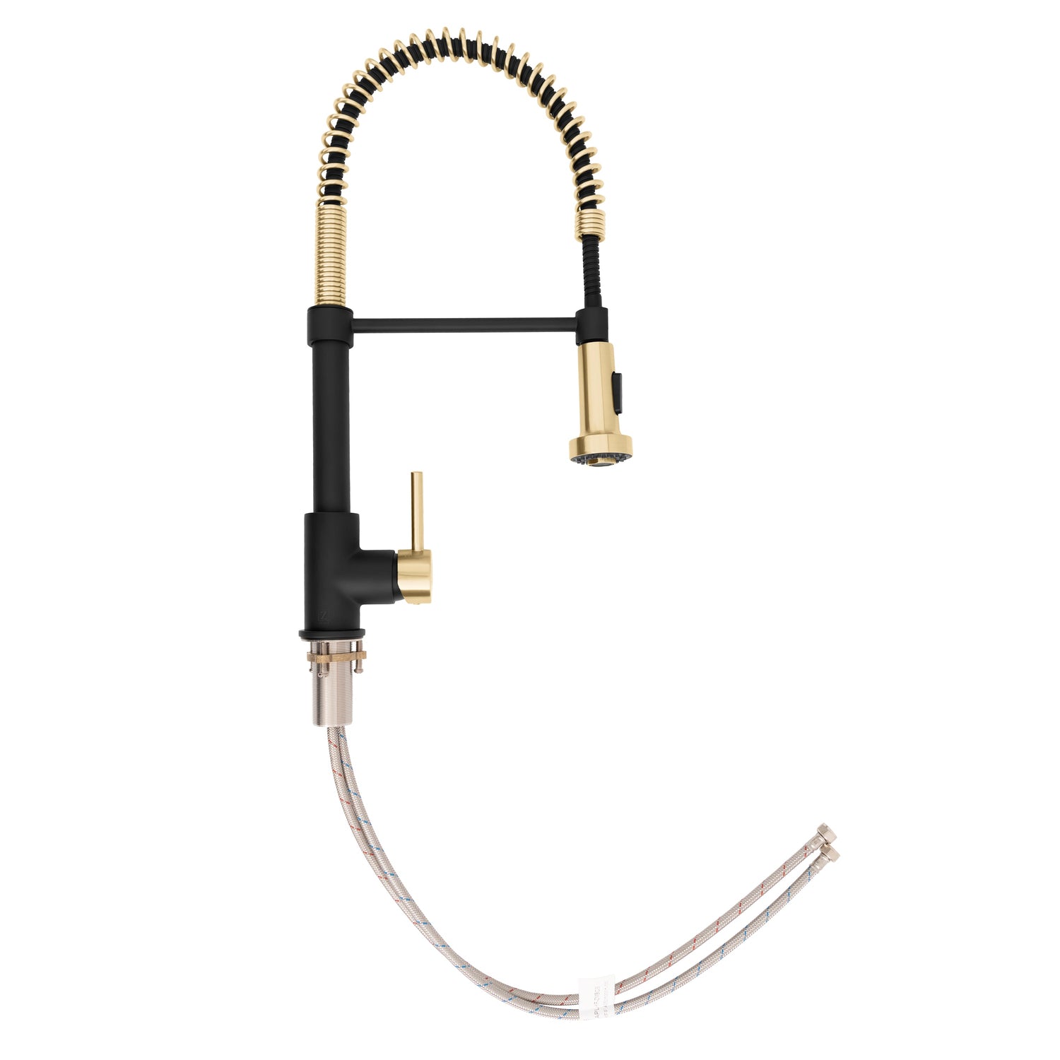 ZLINE Autograph Edition Apollo Pull Down Spring Single Handle Kitchen Faucet in Matte Black and Champagne Bronze (APL-KF-ZMBCB)