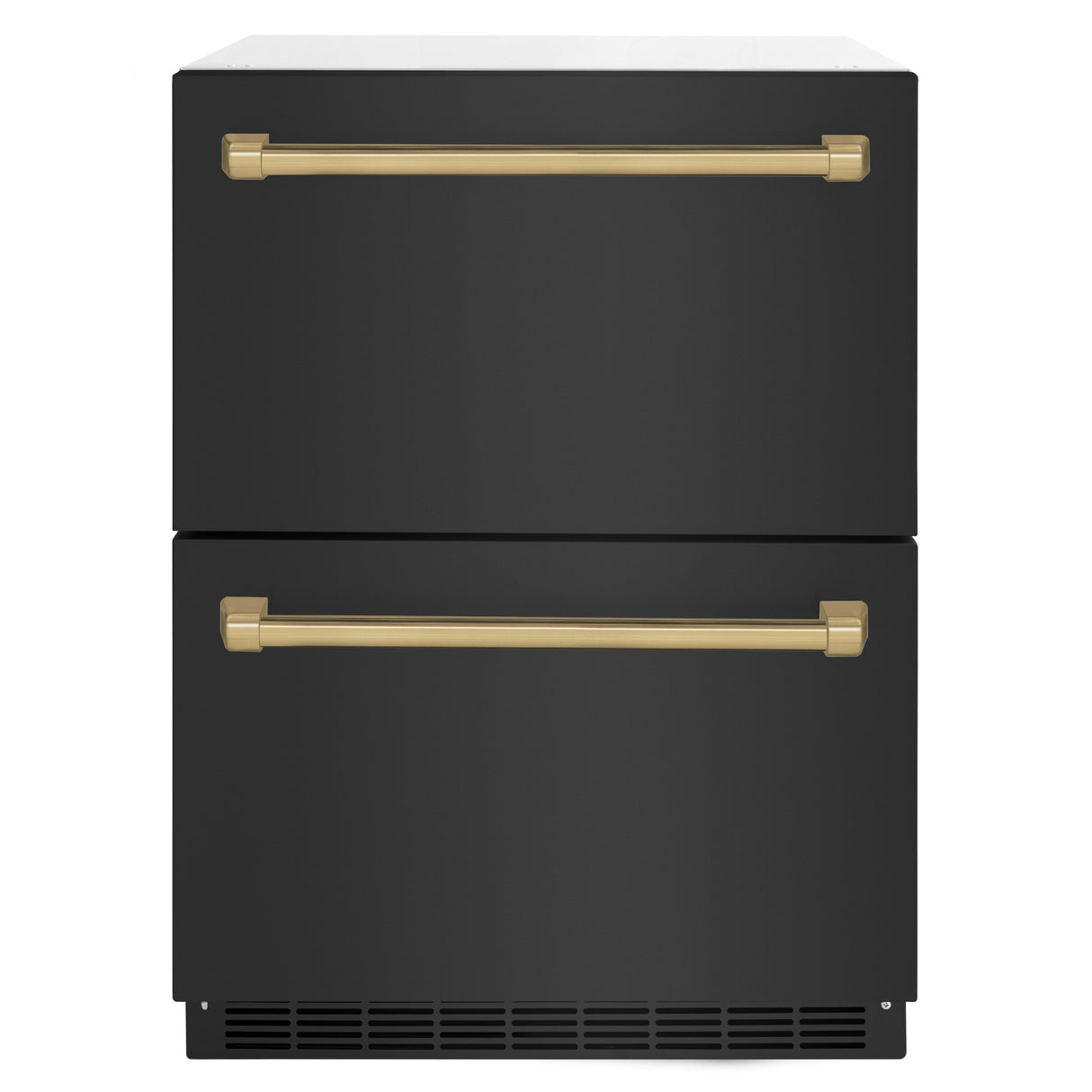 ZLINE Autograph Edition 24 in. Touchstone 168 Can Outdoor-Rated Dual Refrigerator Drawer with Black Stainless Steel Doors and Champagne Bronze Handles (RDSOZ-BS-24-CB)