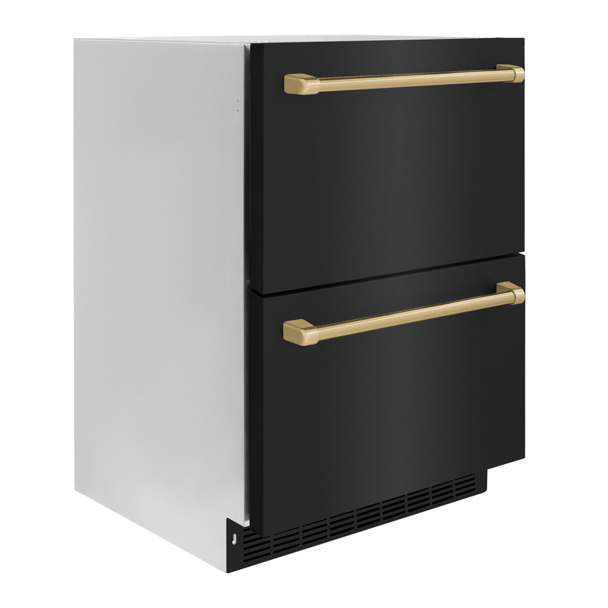 ZLINE Autograph Edition 24 in. Touchstone 168 Can Outdoor-Rated Dual Refrigerator Drawer with Black Stainless Steel Doors and Champagne Bronze Handles (RDSOZ-BS-24-CB)