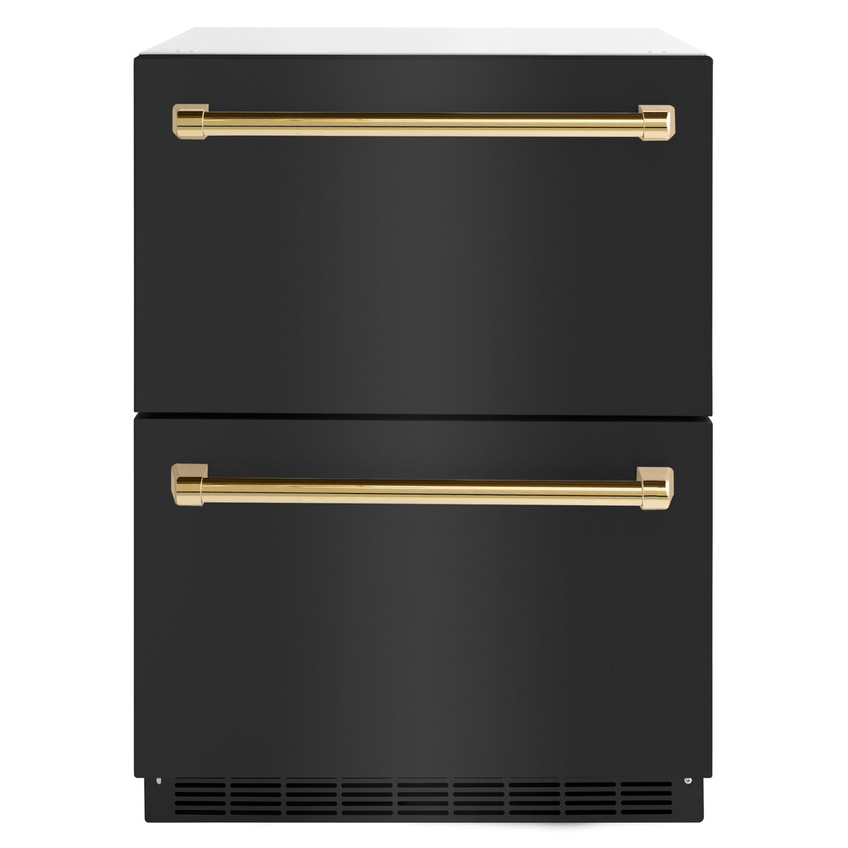 ZLINE Autograph Edition 24 in. Touchstone 168 Can Outdoor-Rated Dual Refrigerator Drawer with Black Stainless Steel Doors and Polished Gold Handles (RDSOZ-BS-24-G)