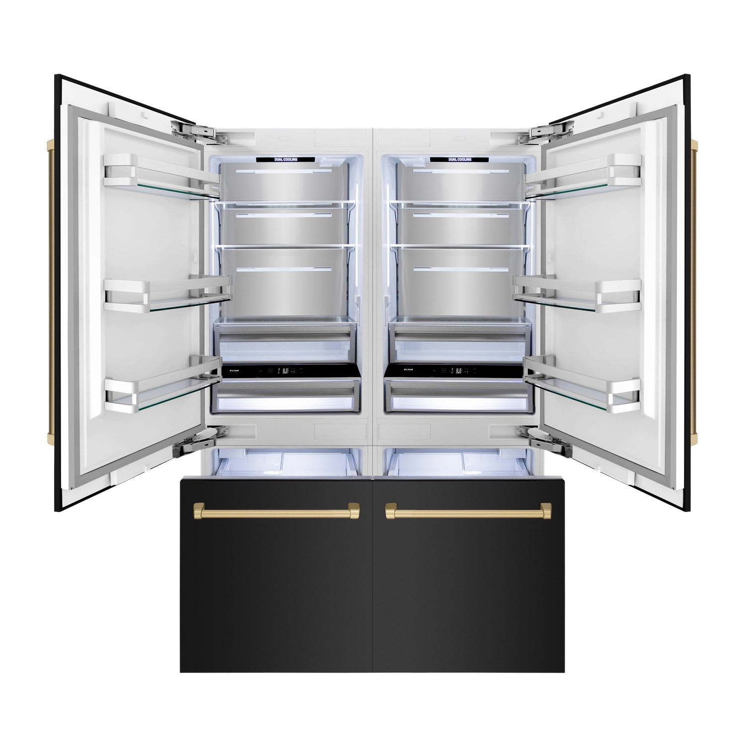 ZLINE Autograph Edition 60 in. 32.2 cu. ft. French Door Built-In Bottom Freezer Refrigerator with Water Dispenser and Ice Maker in Black Stainless Steel with Champagne Bronze Accents (RBIVZ-BS-60-CB)