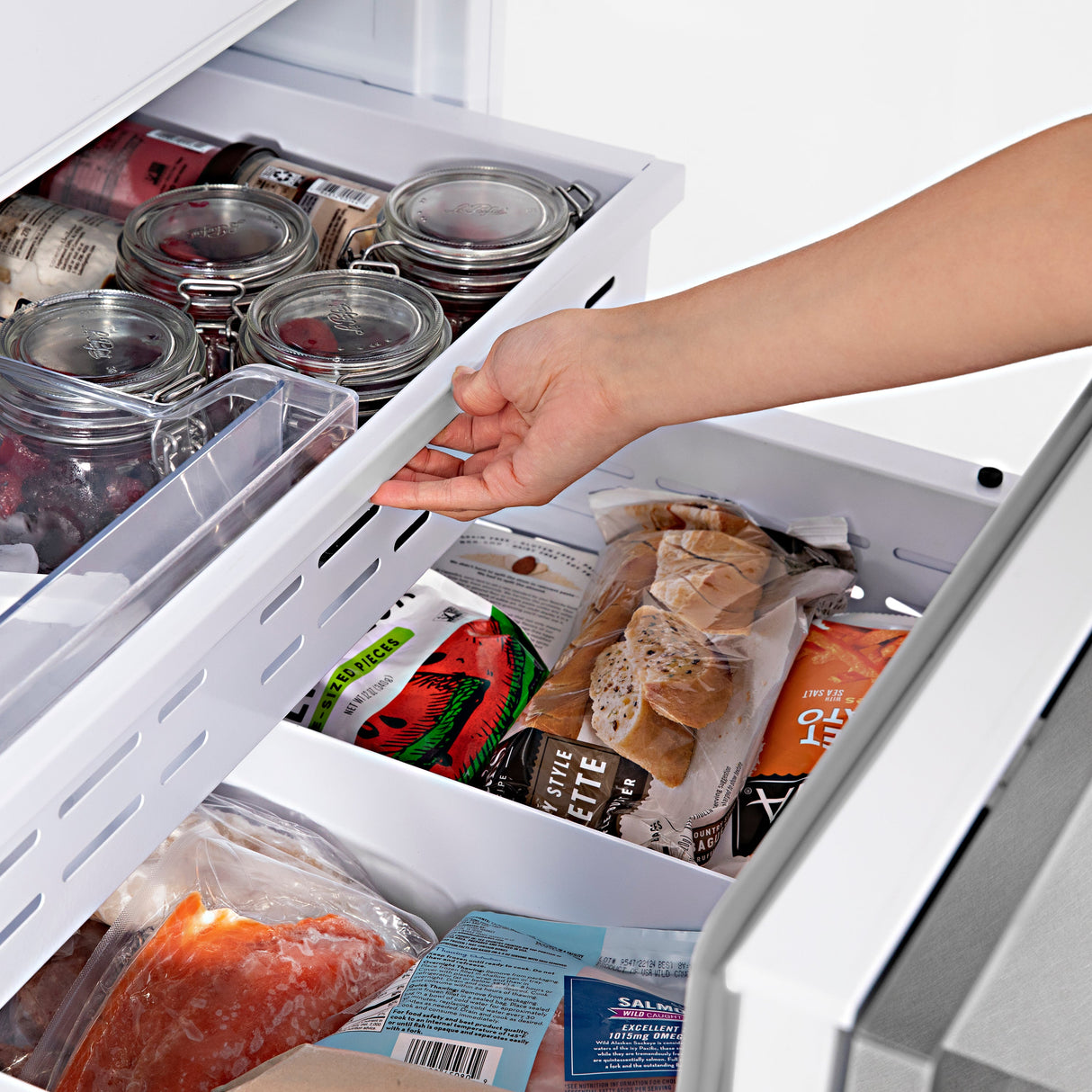 ZLINE Autograph Edition 30 in. 16.1 cu. ft. Built-In Bottom Freezer Refrigerator with Water Dispenser and Ice Maker in Satin Stainless Steel with Champagne Bronze Accents (RBIVZ-SN-30-CB)