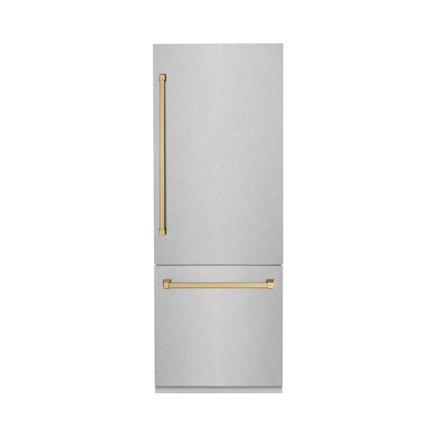 ZLINE Autograph Edition 30 in. 16.1 cu. ft. Built-In Bottom Freezer Refrigerator with Water Dispenser and Ice Maker in Satin Stainless Steel with Champagne Bronze Accents (RBIVZ-SN-30-CB)