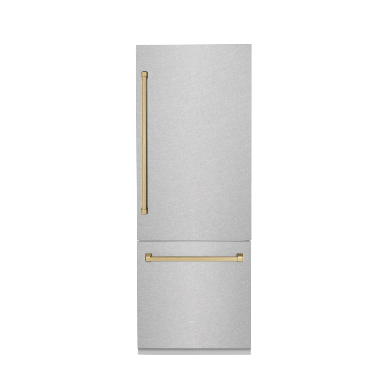 ZLINE Autograph Edition 30 in. 16.1 cu. ft. Built-In Bottom Freezer Refrigerator with Water Dispenser and Ice Maker in Satin Stainless Steel with Champagne Bronze Accents (RBIVZ-SN-30-CB)