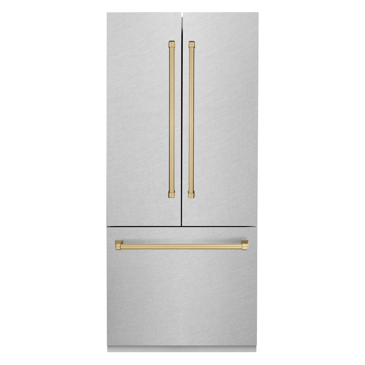 ZLINE Autograph Edition 36 in. 19.6 cu. ft. French Door Built-In Bottom Freezer Refrigerator with Water Dispenser and Ice Maker in Satin Stainless Steel with Champagne Bronze Accents (RBIVZ-SN-36-CB)