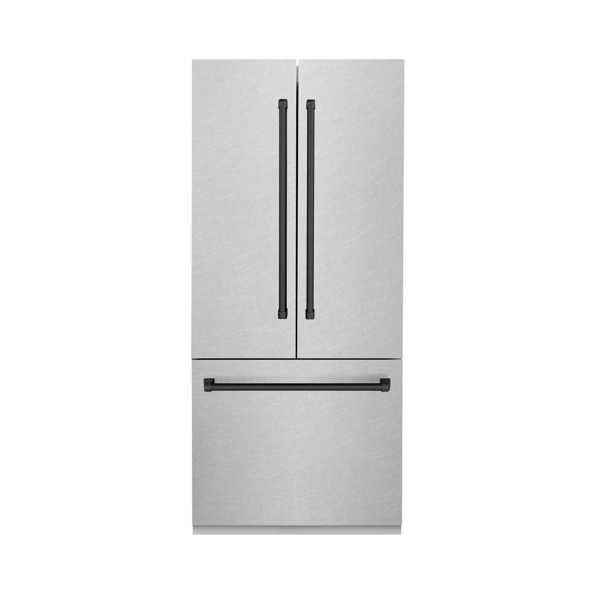ZLINE Autograph Edition 36 in. 19.6 cu. ft. French Door Built-In Bottom Freezer Refrigerator with Water Dispenser and Ice Maker in Satin Stainless Steel with Matte Black Accents (RBIVZ-SN-36-MB)