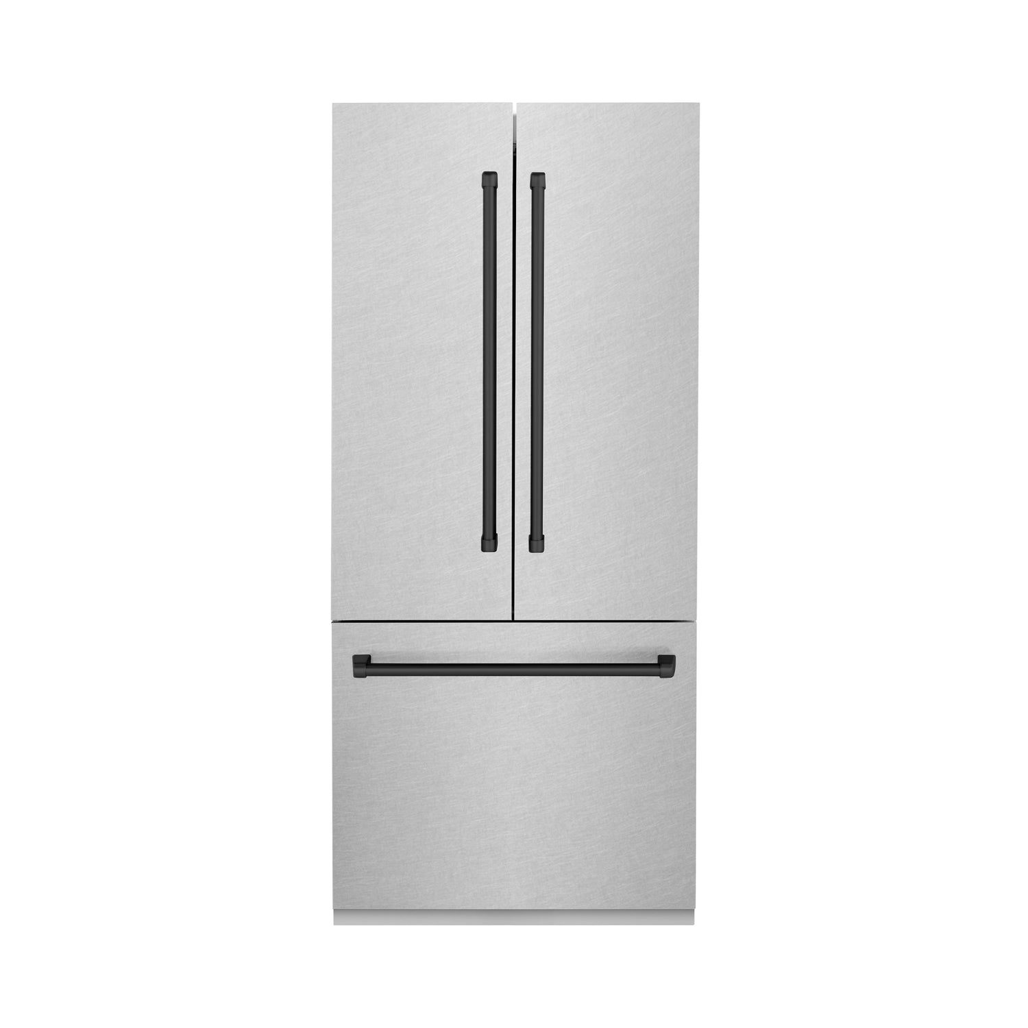 ZLINE Autograph Edition 36 in. 19.6 cu. ft. French Door Built-In Bottom Freezer Refrigerator with Water Dispenser and Ice Maker in Satin Stainless Steel with Matte Black Accents (RBIVZ-SN-36-MB)