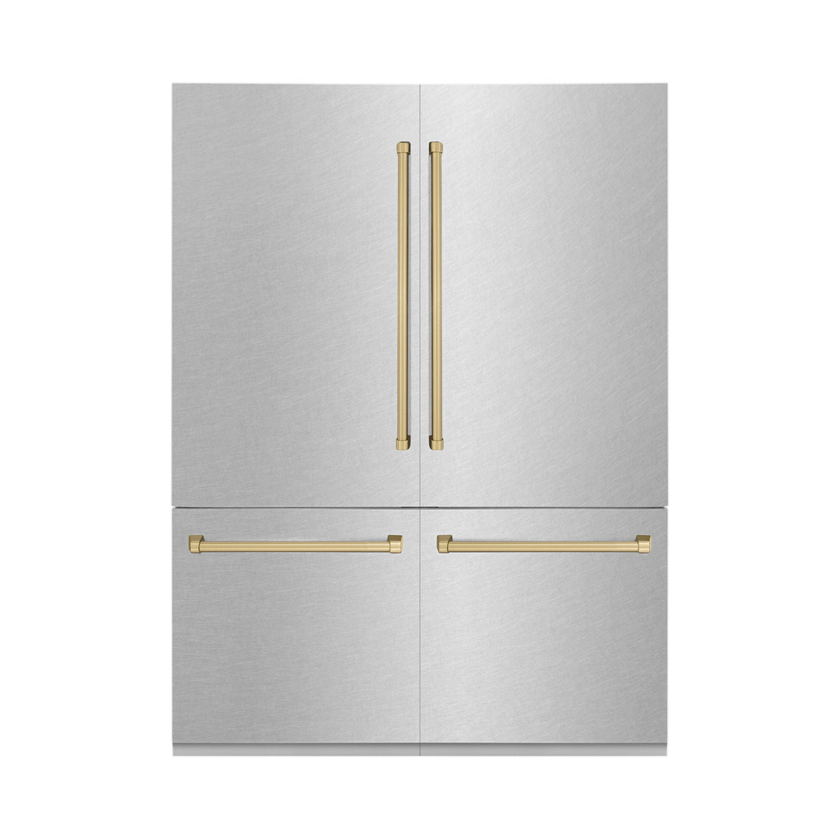 ZLINE Autograph Edition 60 in. 32.2 cu. ft. French Door Built-In Bottom Freezer Refrigerator with Water Dispenser and Ice Maker in Satin Stainless Steel with Champagne Bronze Accents (RBIVZ-SN-60-CB)