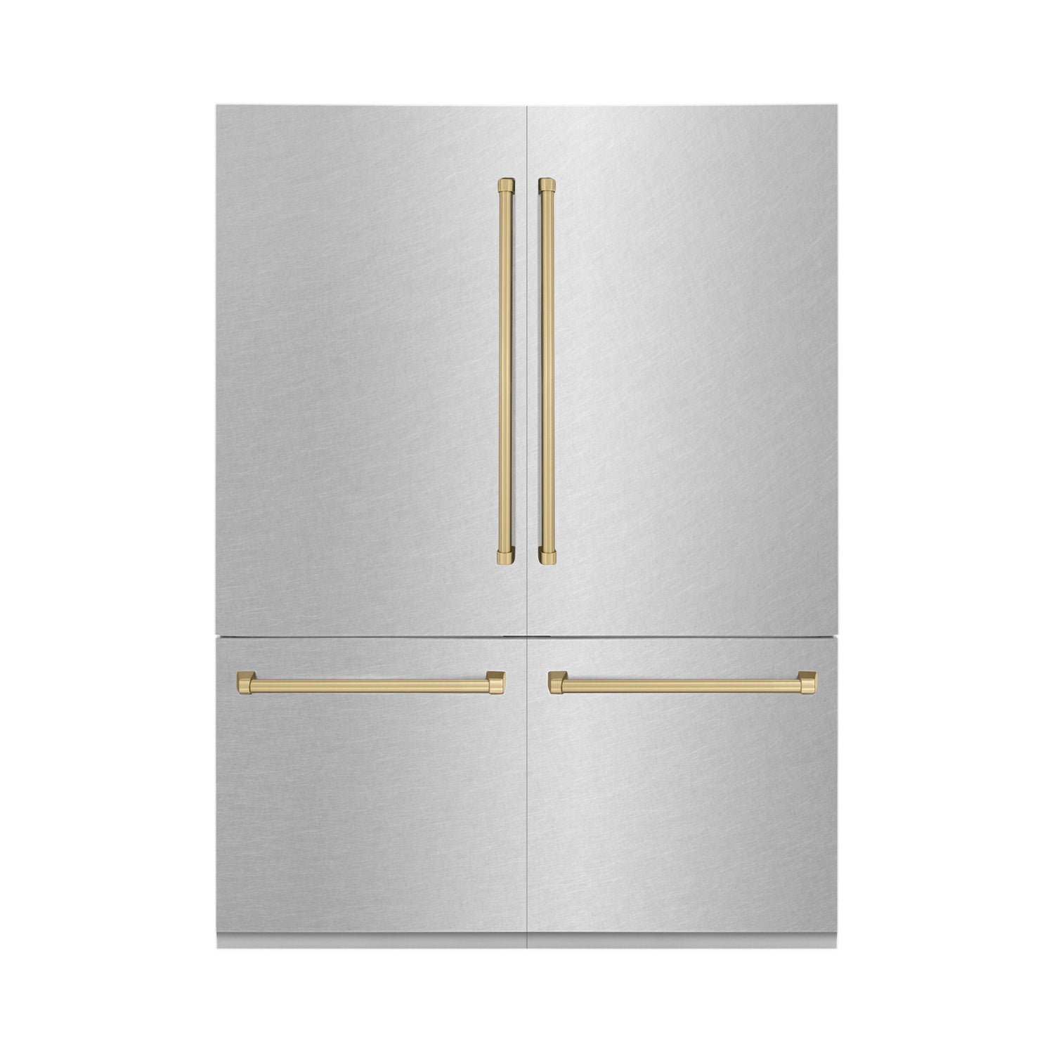 ZLINE Autograph Edition 60 in. 32.2 cu. ft. French Door Built-In Bottom Freezer Refrigerator with Water Dispenser and Ice Maker in Satin Stainless Steel with Champagne Bronze Accents (RBIVZ-SN-60-CB)