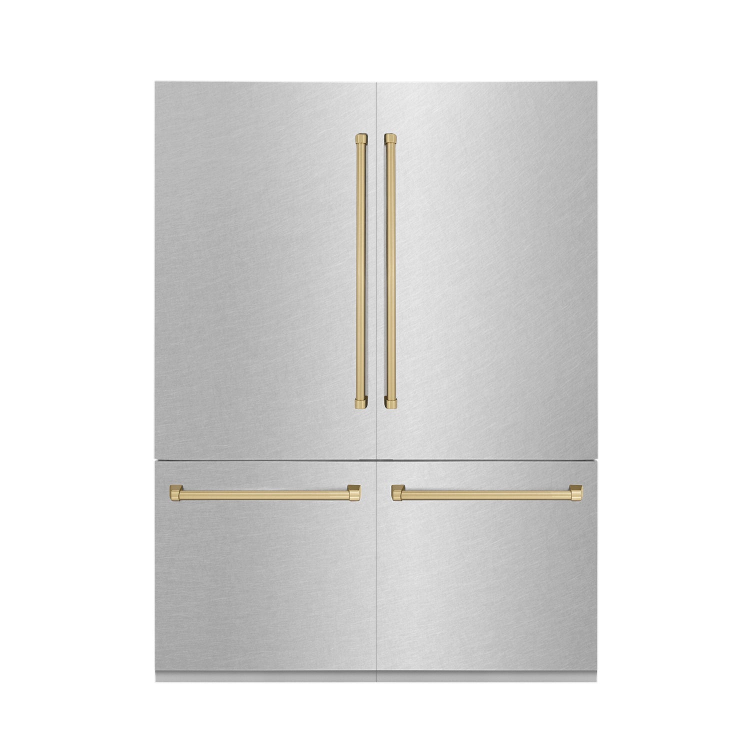 ZLINE Autograph Edition 60 in. 32.2 cu. ft. French Door Built-In Bottom Freezer Refrigerator with Water Dispenser and Ice Maker in Satin Stainless Steel with Champagne Bronze Accents (RBIVZ-SN-60-CB)