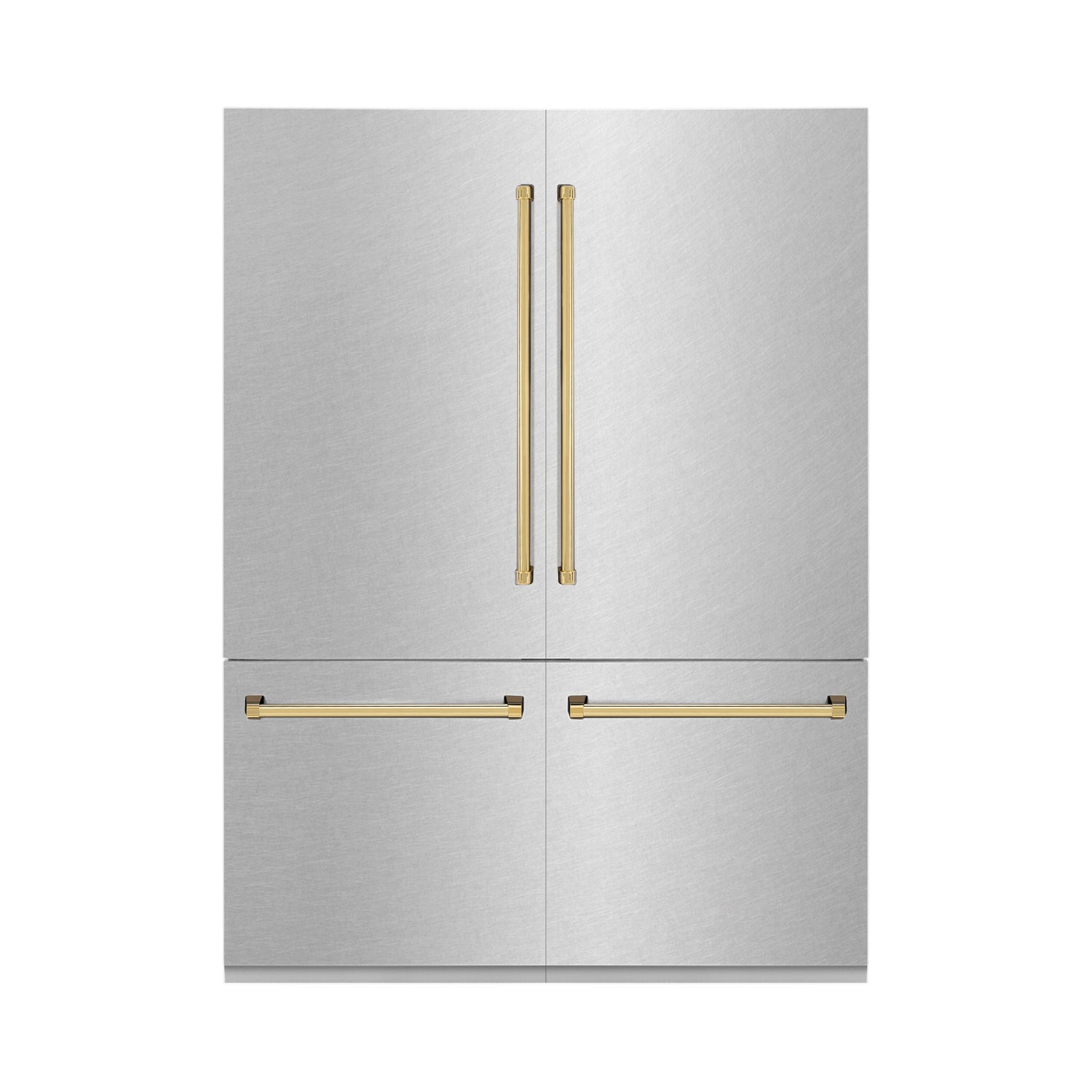 ZLINE Autograph Edition 60 in. 32.2 cu. ft. French Door Built-In Bottom Freezer Refrigerator with Water Dispenser and Ice Maker in Satin Stainless Steel with Polished Gold Accents (RBIVZ-SN-60-G)