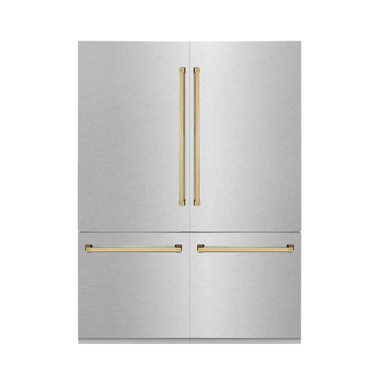 ZLINE Autograph Edition 60 in. 32.2 cu. ft. French Door Built-In Bottom Freezer Refrigerator with Water Dispenser and Ice Maker in Satin Stainless Steel with Polished Gold Accents (RBIVZ-SN-60-G)