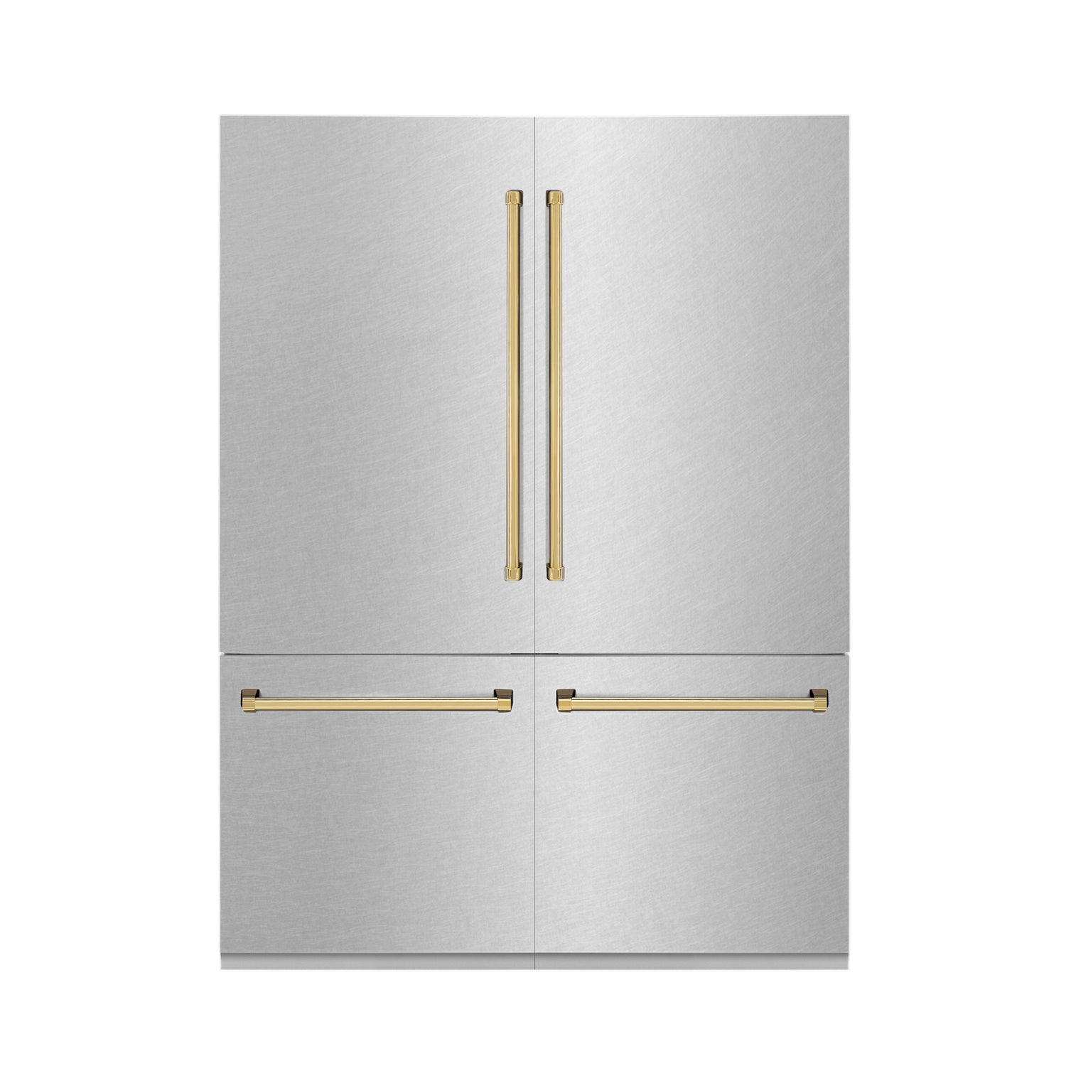 ZLINE Autograph Edition 60 in. 32.2 cu. ft. French Door Built-In Bottom Freezer Refrigerator with Water Dispenser and Ice Maker in Satin Stainless Steel with Polished Gold Accents (RBIVZ-SN-60-G)