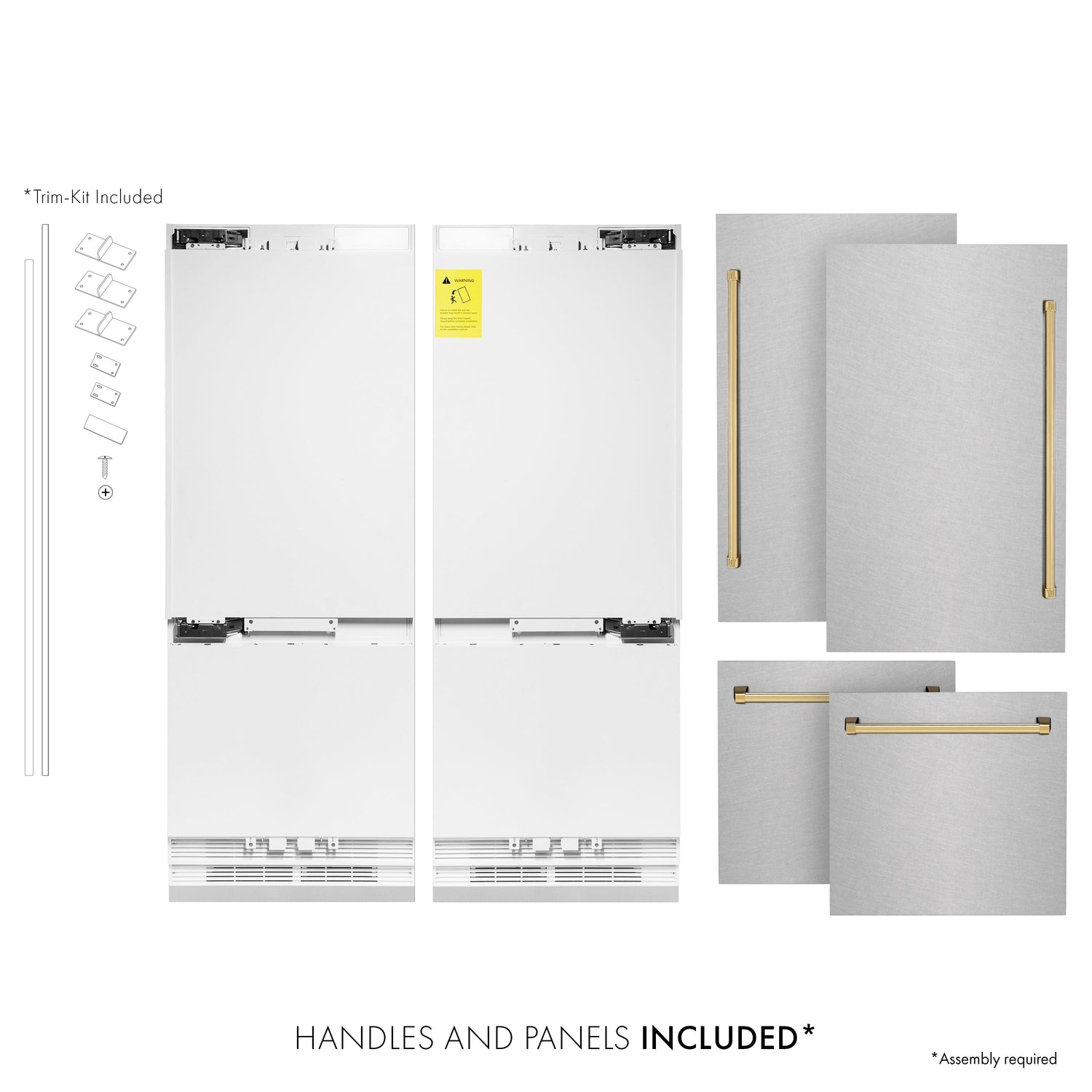 ZLINE Autograph Edition 60 in. 32.2 cu. ft. French Door Built-In Bottom Freezer Refrigerator with Water Dispenser and Ice Maker in Satin Stainless Steel with Polished Gold Accents (RBIVZ-SN-60-G)