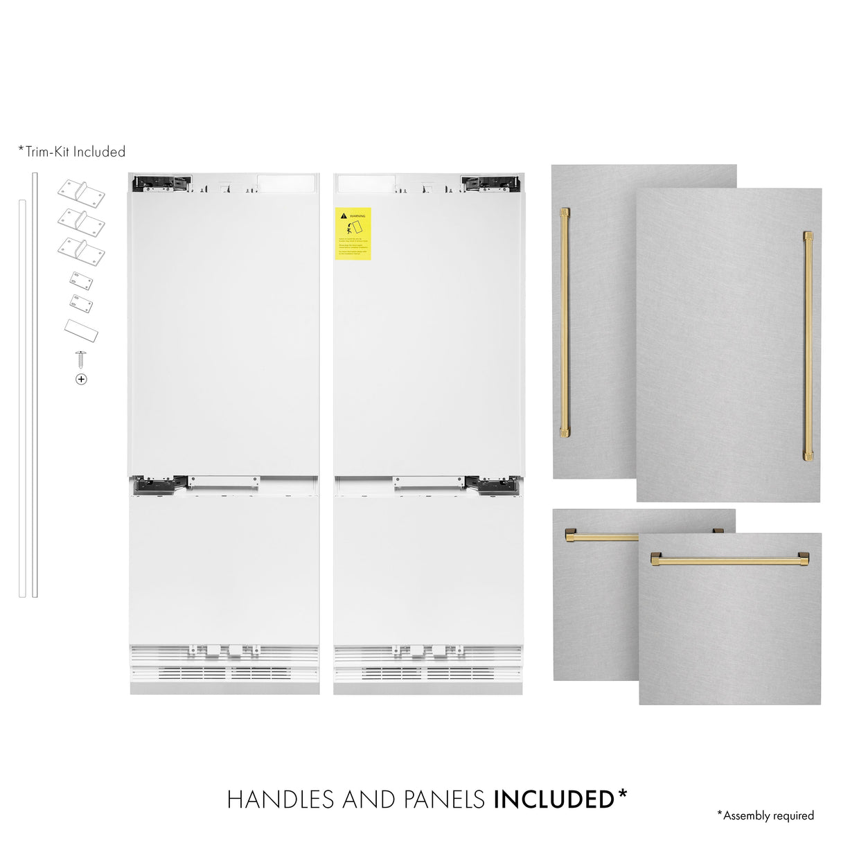 ZLINE Autograph Edition 60 in. 32.2 cu. ft. French Door Built-In Bottom Freezer Refrigerator with Water Dispenser and Ice Maker in Satin Stainless Steel with Polished Gold Accents (RBIVZ-SN-60-G)