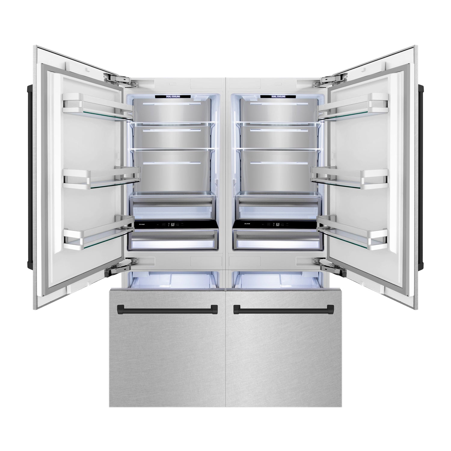 ZLINE Autograph Edition 60 in. 32.2 cu. ft. French Door Built-In Bottom Freezer Refrigerator with Water Dispenser and Ice Maker in Satin Stainless Steel with Matte Black Accents (RBIVZ-SN-60-MB)