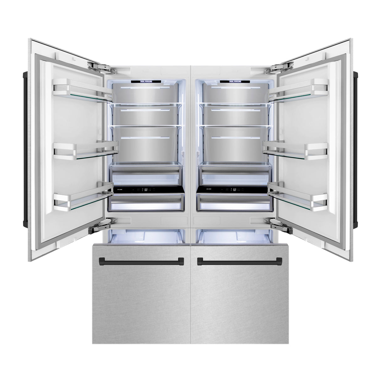 ZLINE Autograph Edition 60 in. 32.2 cu. ft. French Door Built-In Bottom Freezer Refrigerator with Water Dispenser and Ice Maker in Satin Stainless Steel with Matte Black Accents (RBIVZ-SN-60-MB)