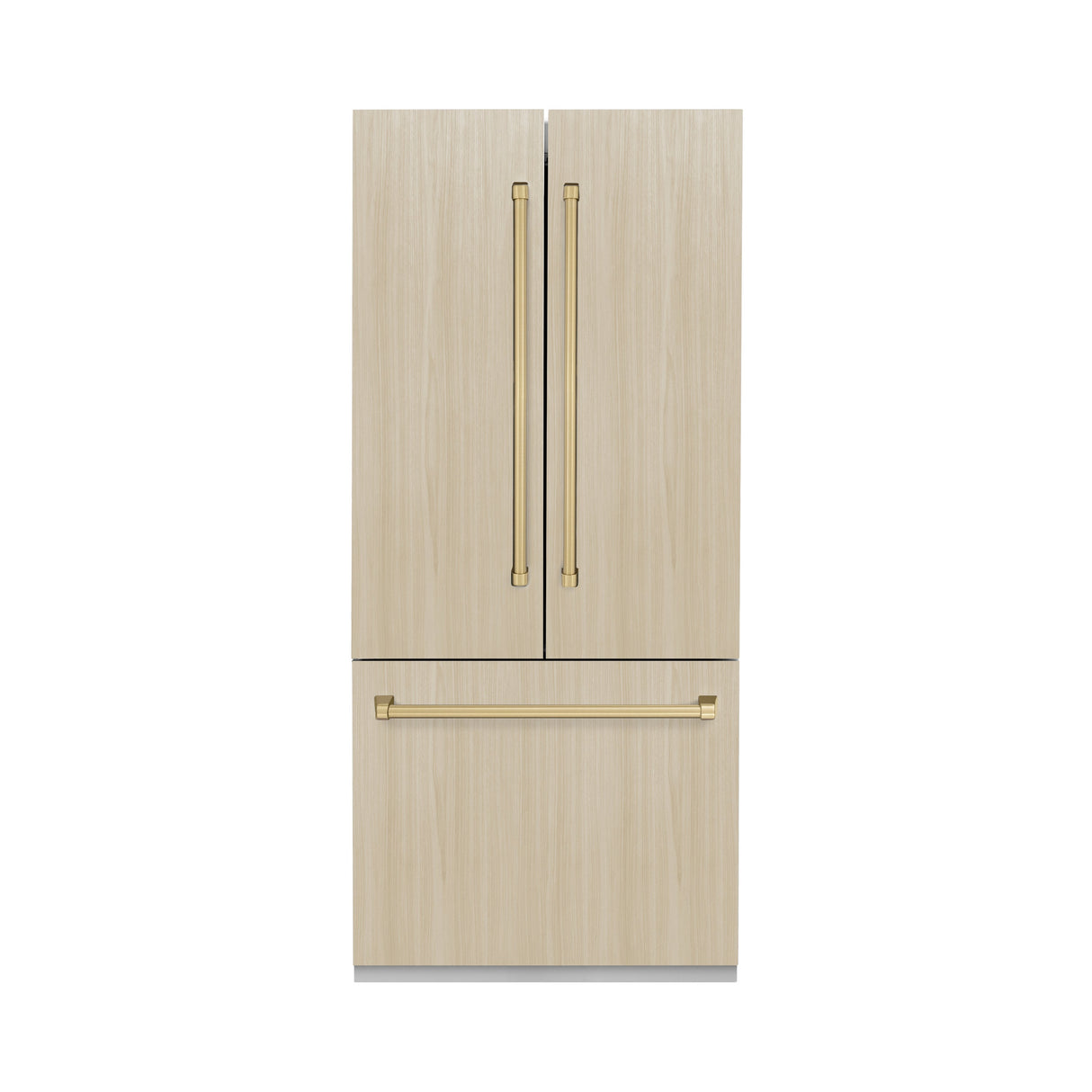 ZLINE Autograph Edition 36 in. 19.6 cu. ft. Panel Ready French Door Built-In Bottom Freezer Refrigerator with Water Dispenser and Ice Maker with Champagne Bronze Accents (RBIVZ-36-CB)