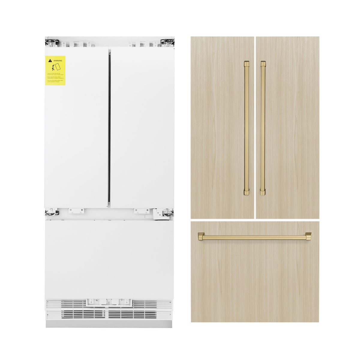ZLINE Autograph Edition 36 in. 19.6 cu. ft. Panel Ready French Door Built-In Bottom Freezer Refrigerator with Water Dispenser and Ice Maker with Polished Gold Accents (RBIVZ-36-G)