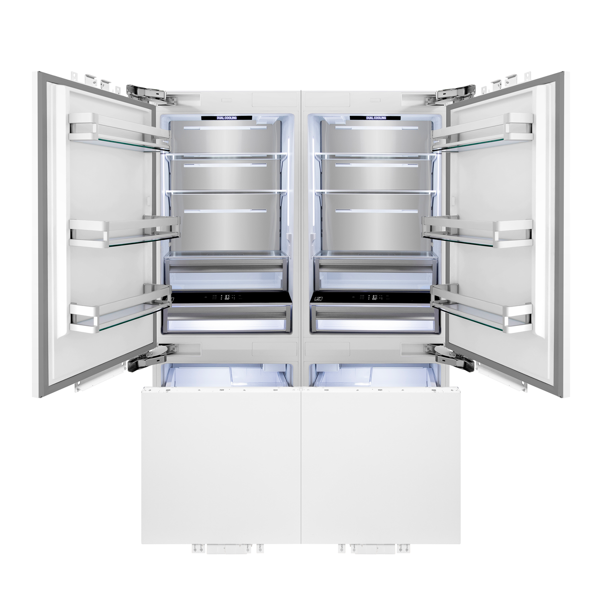 ZLINE Autograph Edition 60 in. 32.2 cu. ft. Panel Ready French Door Built-In Bottom Freezer Refrigerator with Water Dispenser and Ice Maker with Champagne Bronze Accents (RBIVZ-60-CB)