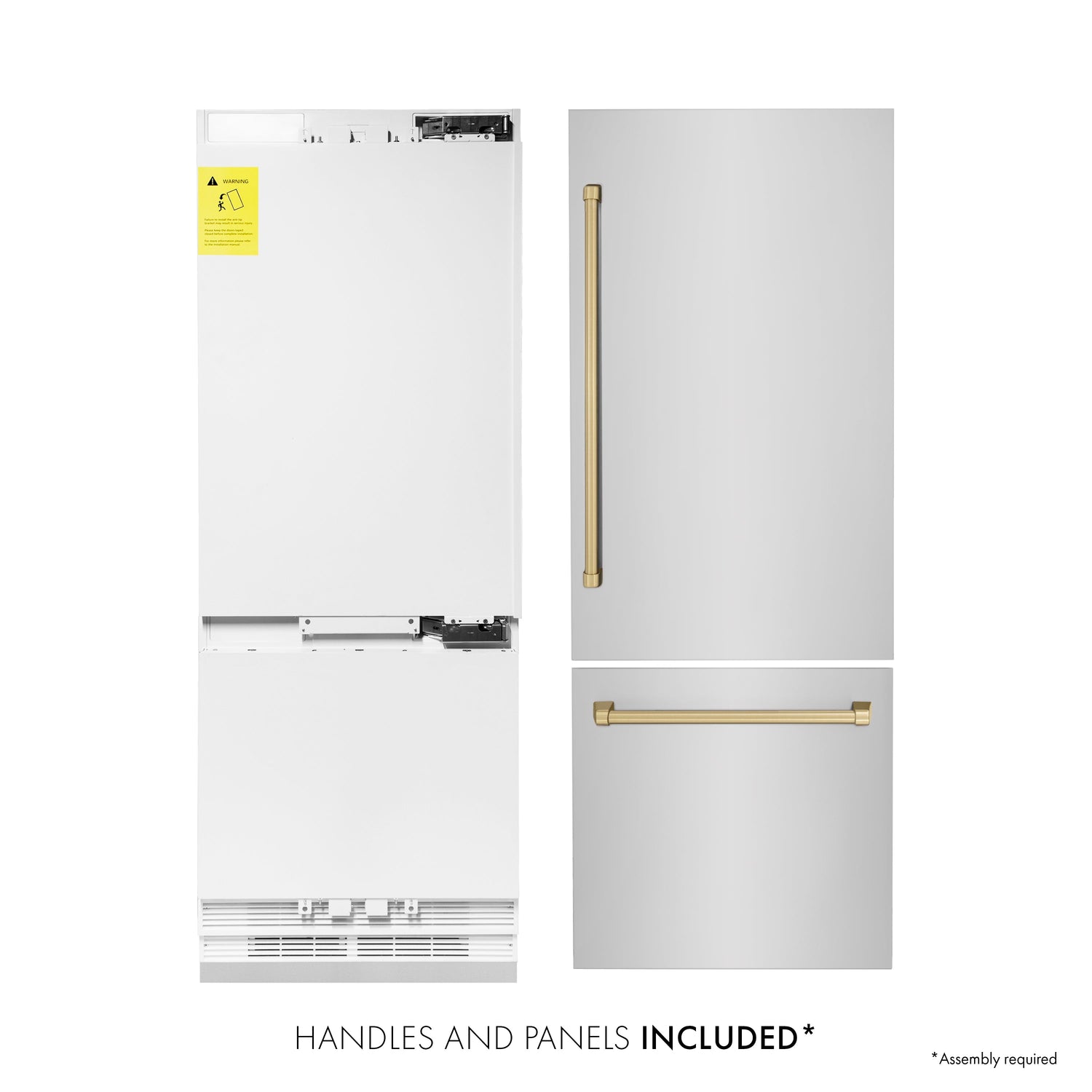 ZLINE Autograph Edition 30 in. 16.1 cu. ft. Built-In Bottom Freezer Refrigerator with Water Dispenser and Ice Maker in Stainless Steel with Champagne Bronze Accents (RBIVZ-304-30-CB)