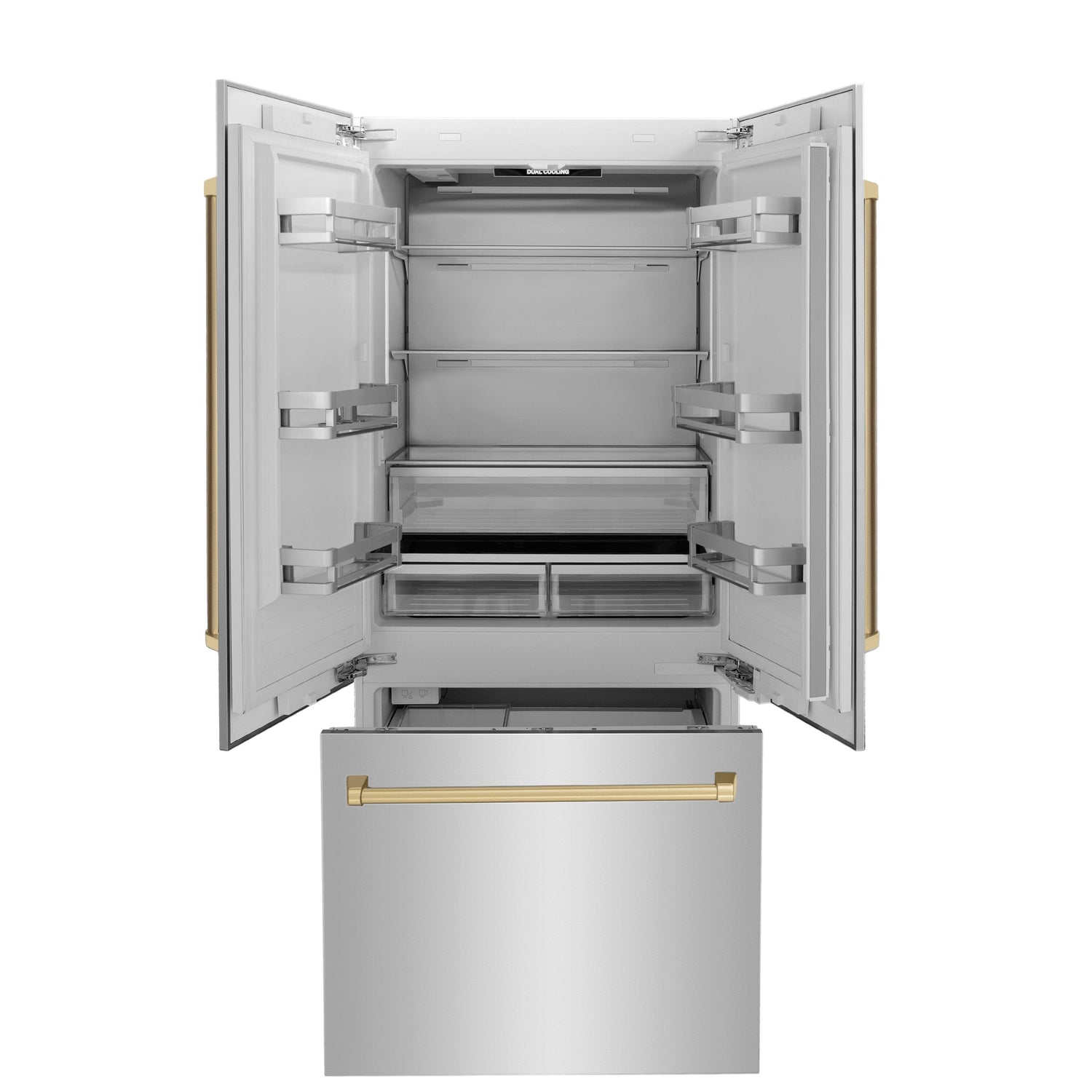 ZLINE Autograph Edition 36 in. 19.6 cu. ft. French Door Built-In Bottom Freezer Refrigerator with Water Dispenser and Ice Maker in Stainless Steel with Champagne Bronze Accents (RBIVZ-304-36-CB)