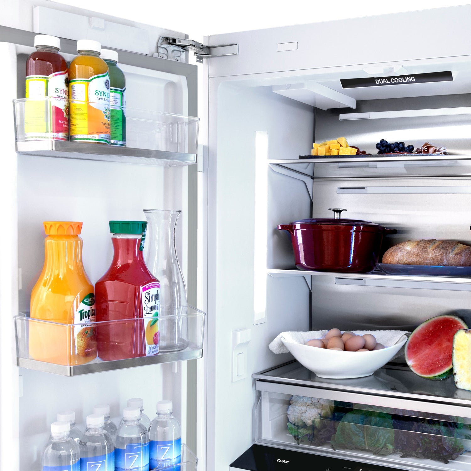 ZLINE Autograph Edition 36 in. 19.6 cu. ft. French Door Built-In Bottom Freezer Refrigerator with Water Dispenser and Ice Maker in Stainless Steel with Polished Gold Accents (RBIVZ-304-36-G)