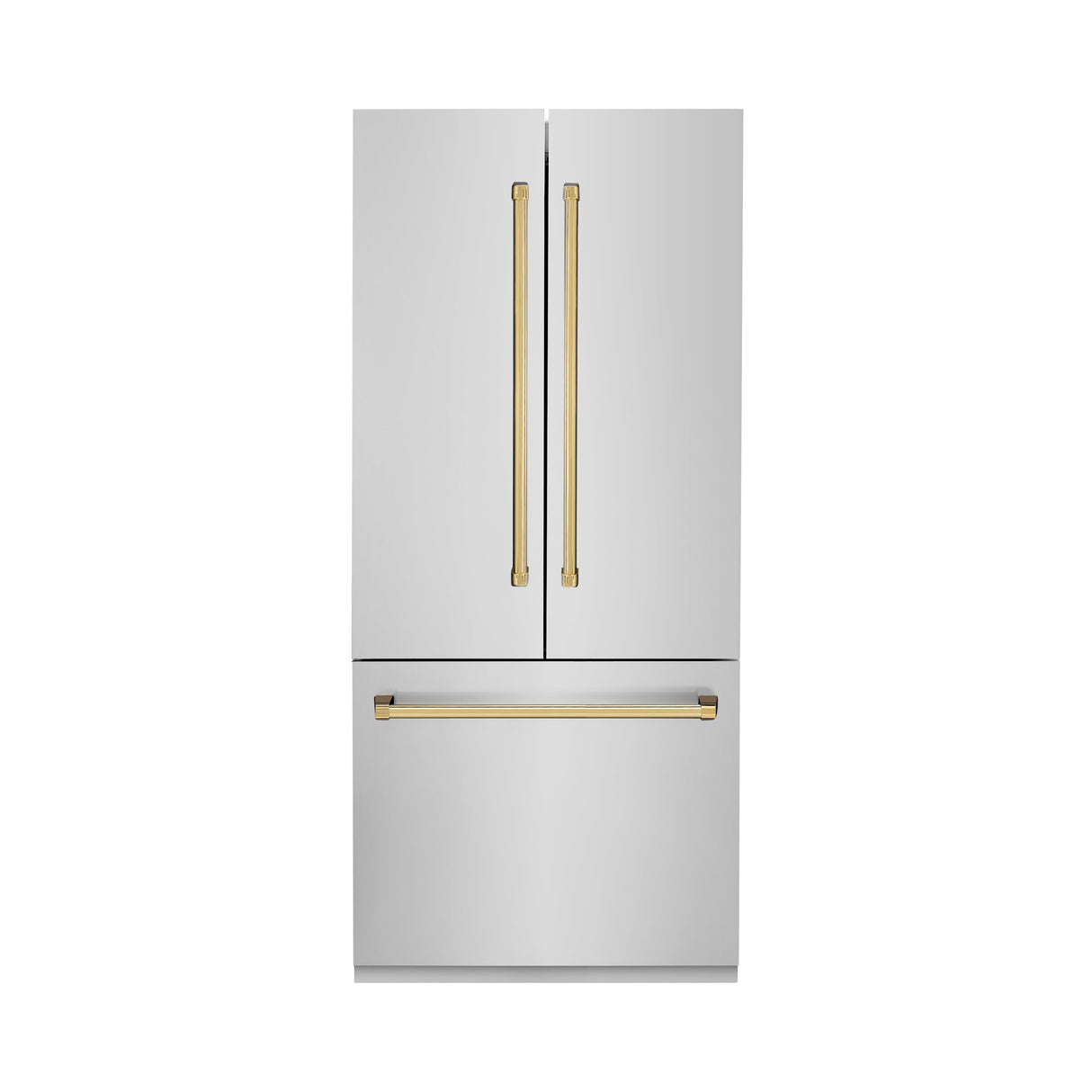 ZLINE Autograph Edition 36 in. 19.6 cu. ft. French Door Built-In Bottom Freezer Refrigerator with Water Dispenser and Ice Maker in Stainless Steel with Polished Gold Accents (RBIVZ-304-36-G)