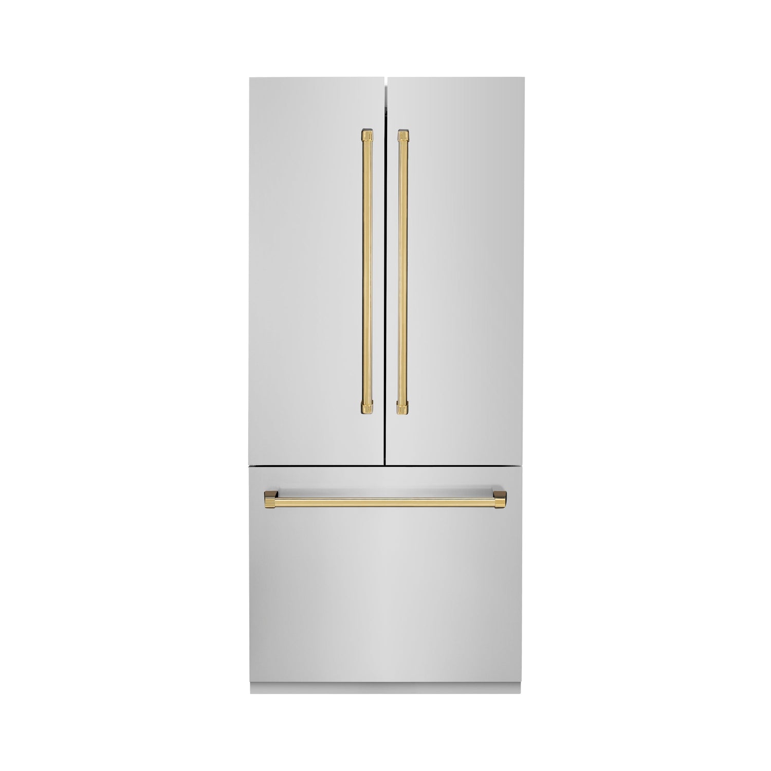 ZLINE Autograph Edition 36 in. 19.6 cu. ft. French Door Built-In Bottom Freezer Refrigerator with Water Dispenser and Ice Maker in Stainless Steel with Polished Gold Accents (RBIVZ-304-36-G)