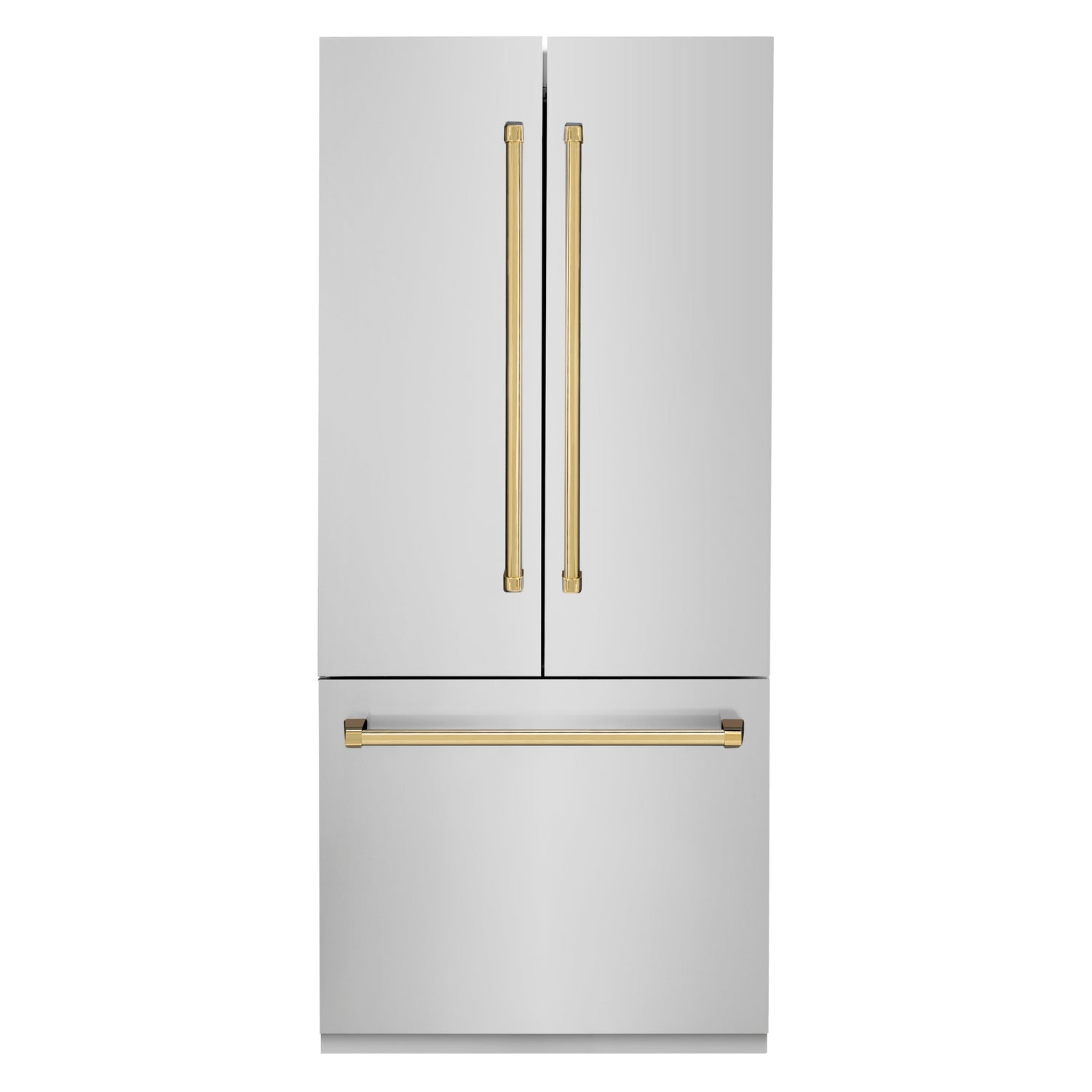 ZLINE Autograph Edition 36 in. 19.6 cu. ft. French Door Built-In Bottom Freezer Refrigerator with Water Dispenser and Ice Maker in Stainless Steel with Polished Gold Accents (RBIVZ-304-36-G)