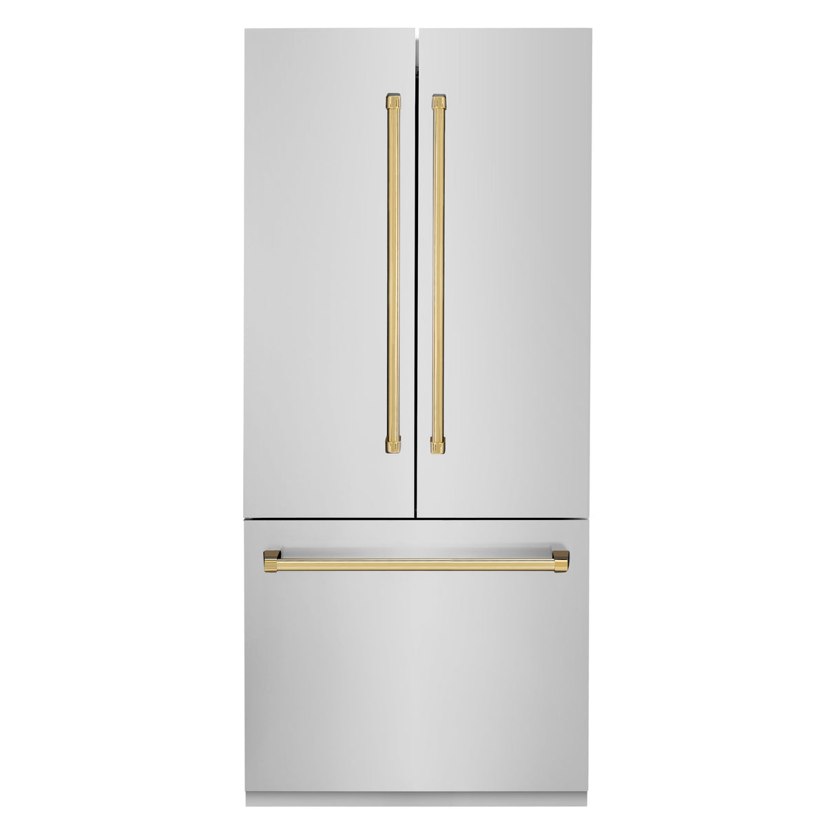 ZLINE Autograph Edition 36 in. 19.6 cu. ft. French Door Built-In Bottom Freezer Refrigerator with Water Dispenser and Ice Maker in Stainless Steel with Polished Gold Accents (RBIVZ-304-36-G)
