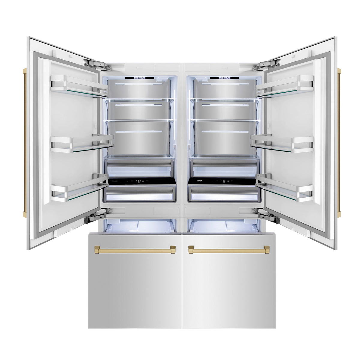 ZLINE Autograph Edition 60 in. 32.2 cu. ft. French Door Built-In Bottom Freezer Refrigerator with Water Dispenser and Ice Maker in Stainless Steel with Champagne Bronze Accents (RBIVZ-304-60-CB)