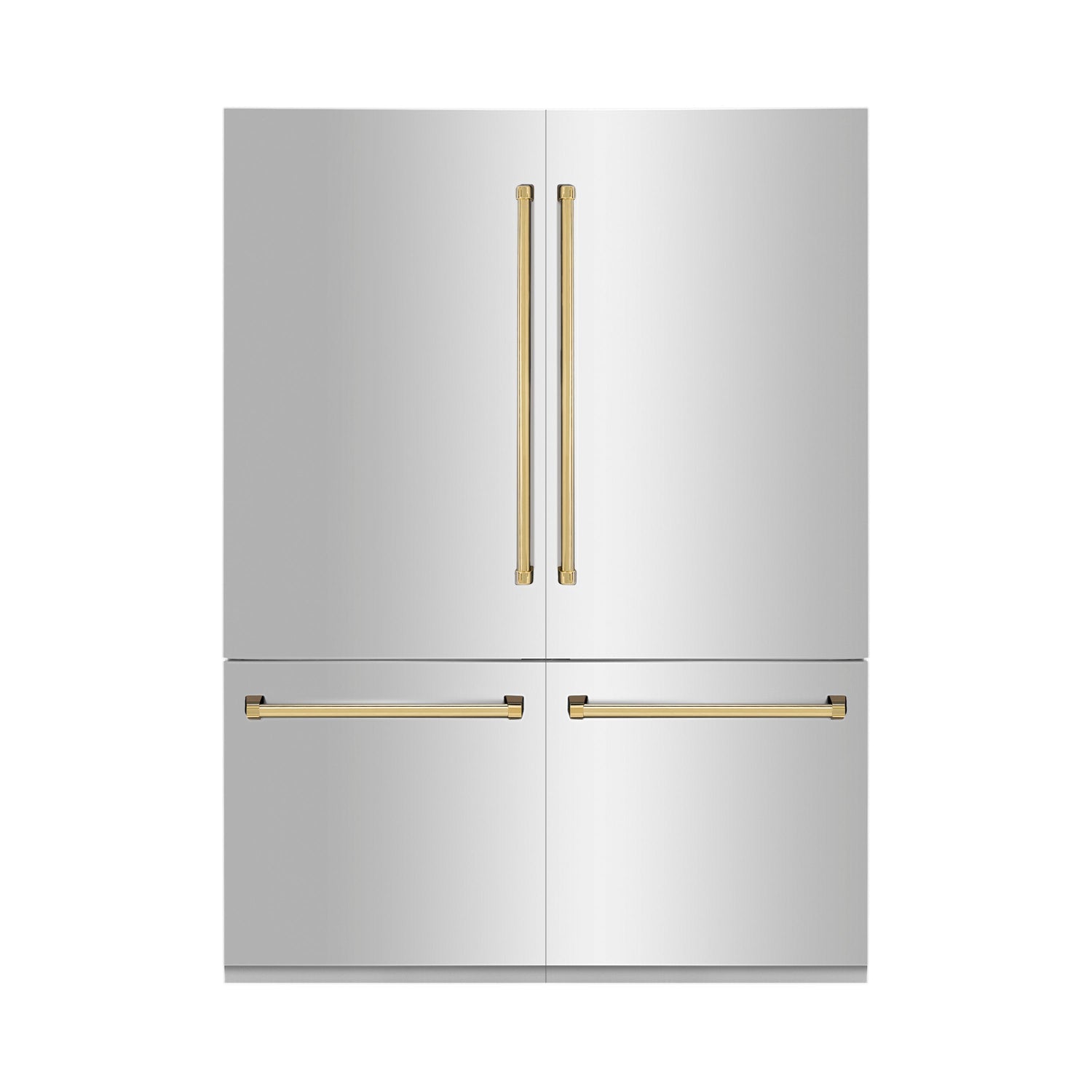 ZLINE Autograph Edition 60 in. 32.2 cu. ft. French Door Built-In Bottom Freezer Refrigerator with Water Dispenser and Ice Maker in Stainless Steel with Polished Gold Accents (RBIVZ-304-60-G)