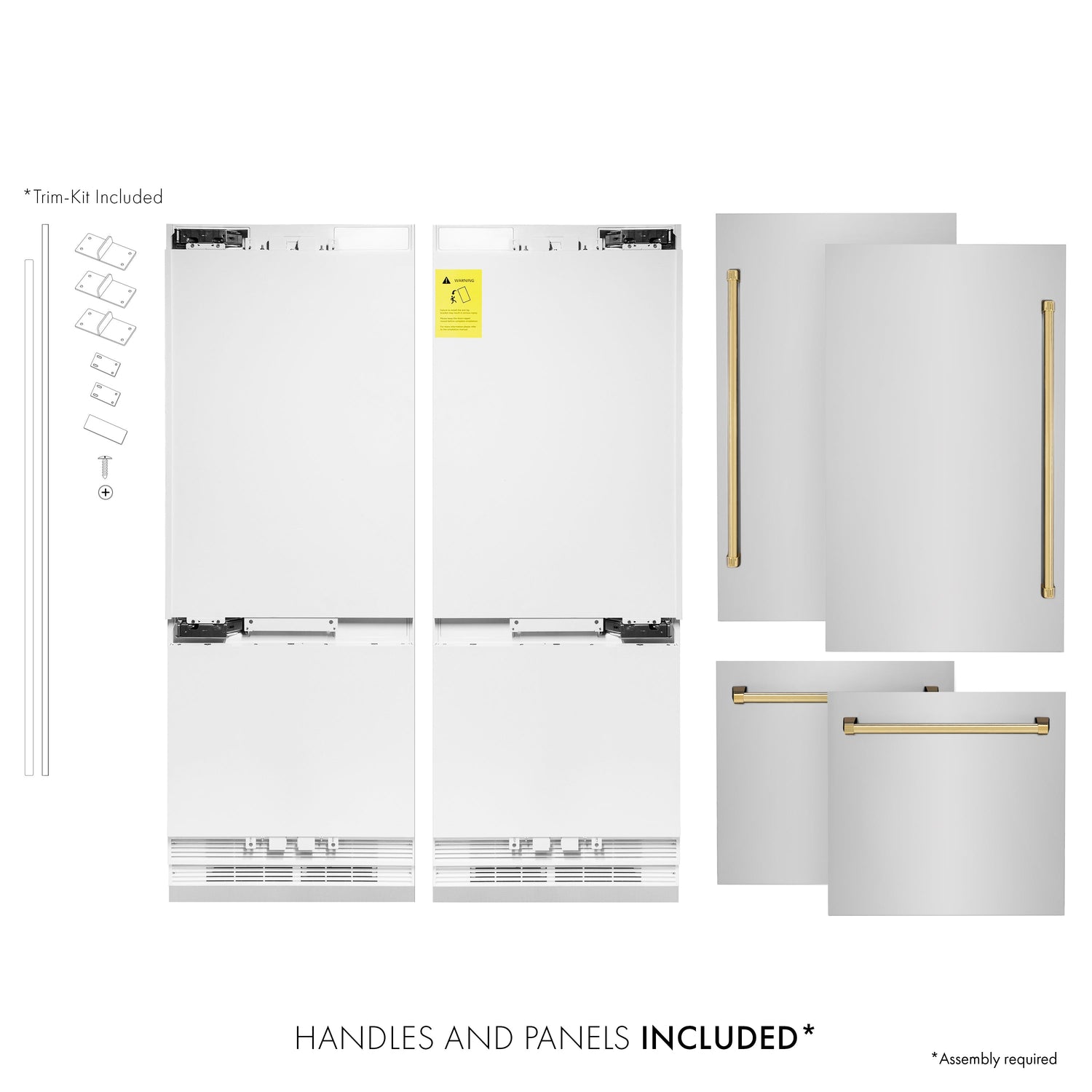 ZLINE Autograph Edition 60 in. 32.2 cu. ft. French Door Built-In Bottom Freezer Refrigerator with Water Dispenser and Ice Maker in Stainless Steel with Polished Gold Accents (RBIVZ-304-60-G)