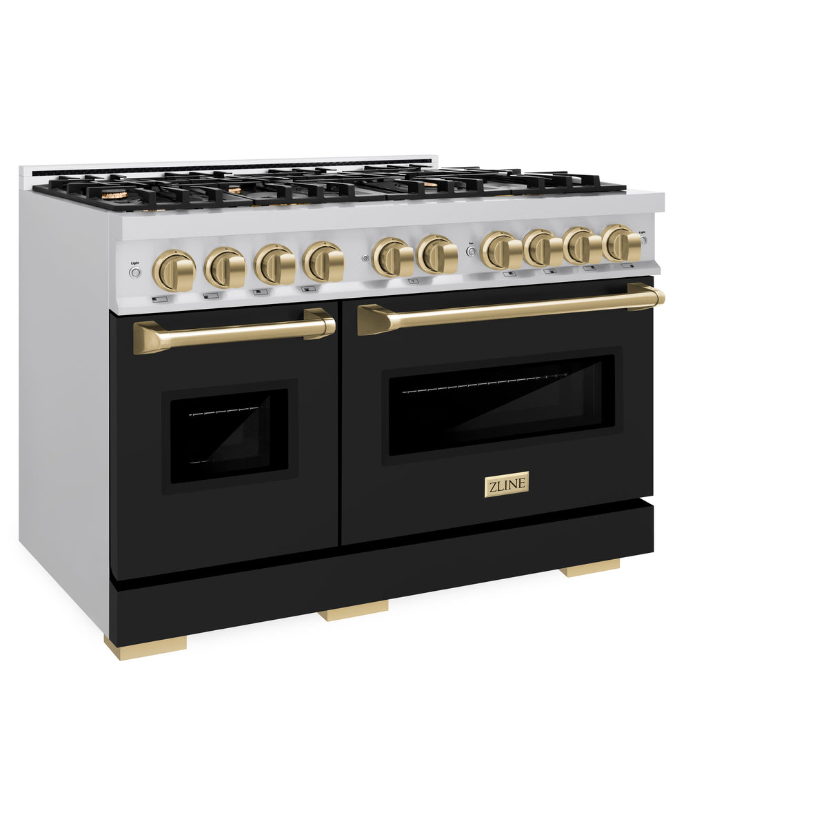 ZLINE Autograph Edition 48 in. 6.7 cu. ft. Classic Double Oven Dual Fuel Range with 8 Burner Gas Cooktop in Stainless Steel with Black Matte Doors and Champagne Bronze Accents (CDRZ-BLM-48-CB)