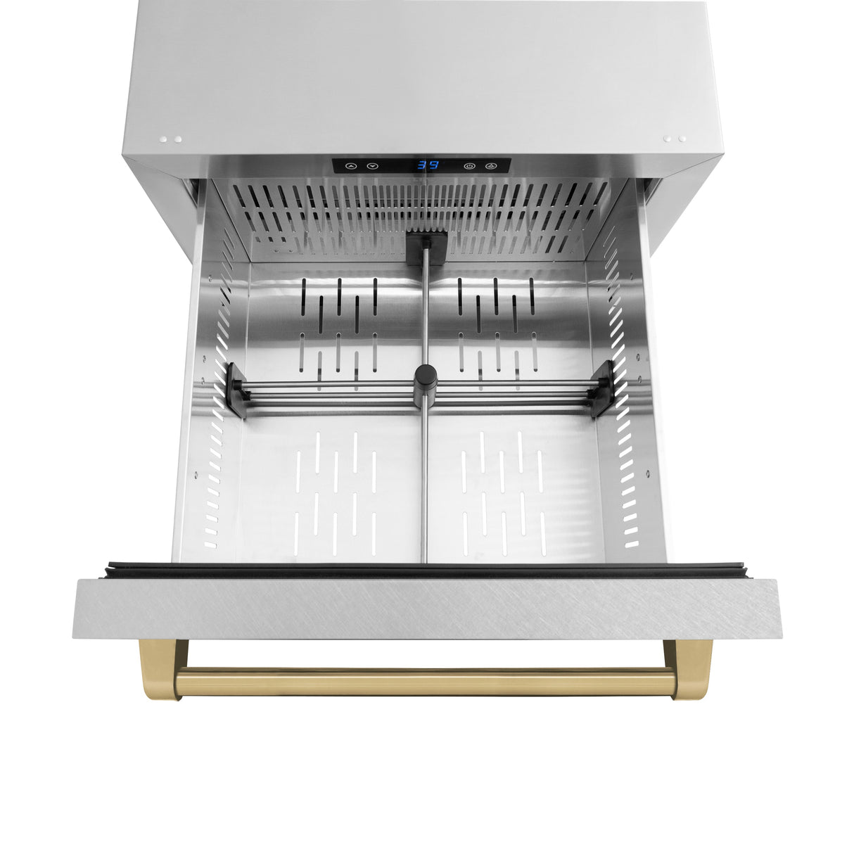 ZLINE Autograph Edition 24 in. Touchstone 168 Can Outdoor-Rated Dual Refrigerator Drawer with Satin Stainless Steel Doors and Champagne Bronze Handles (RDSOZ-SN-24-CB)